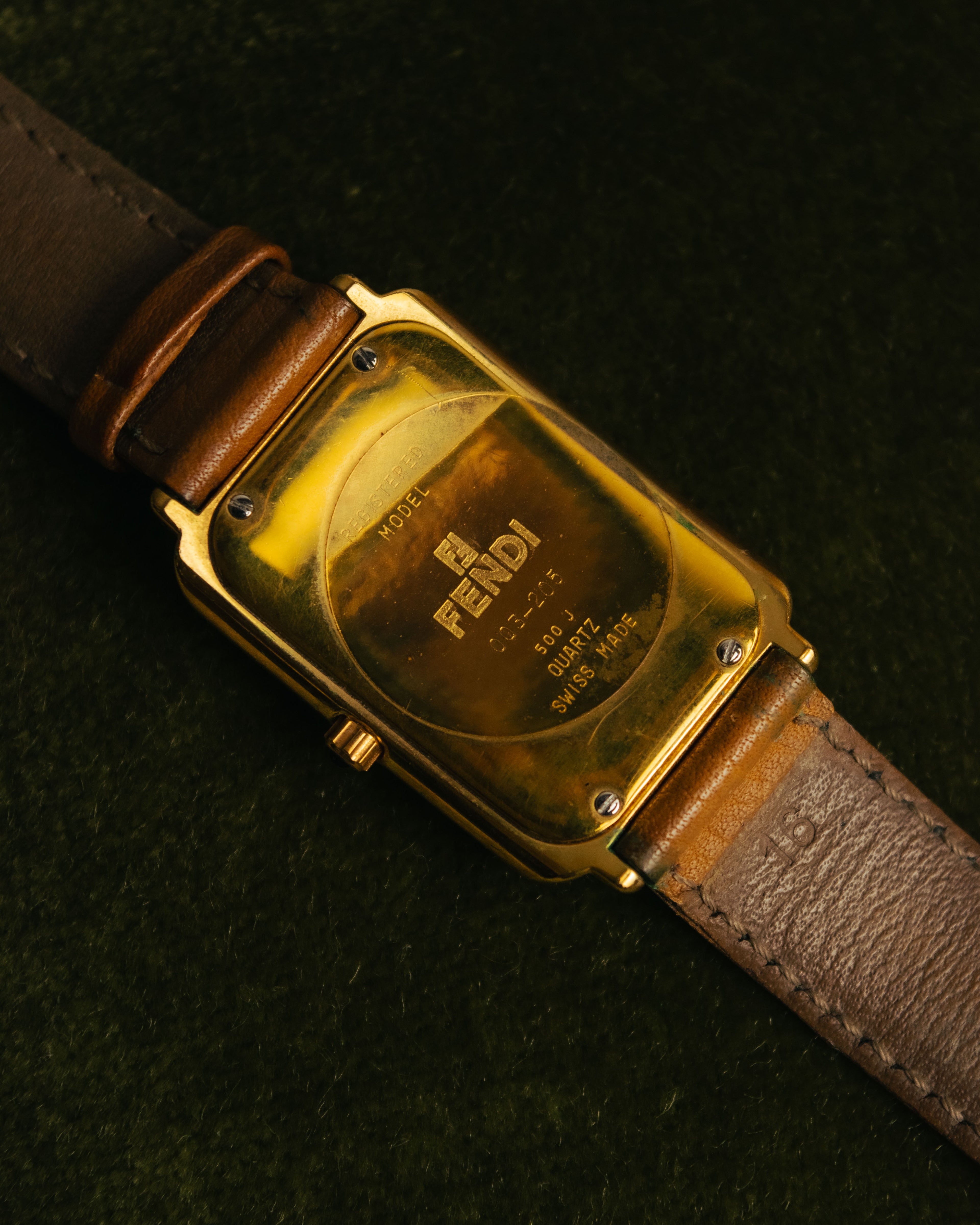 “FENDI” 80’s-90’s Rectangular quartz leather watch