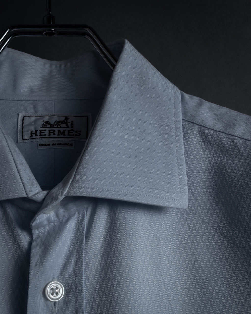“HERMES” 80’s clou de selle-button jacquard dress shirt