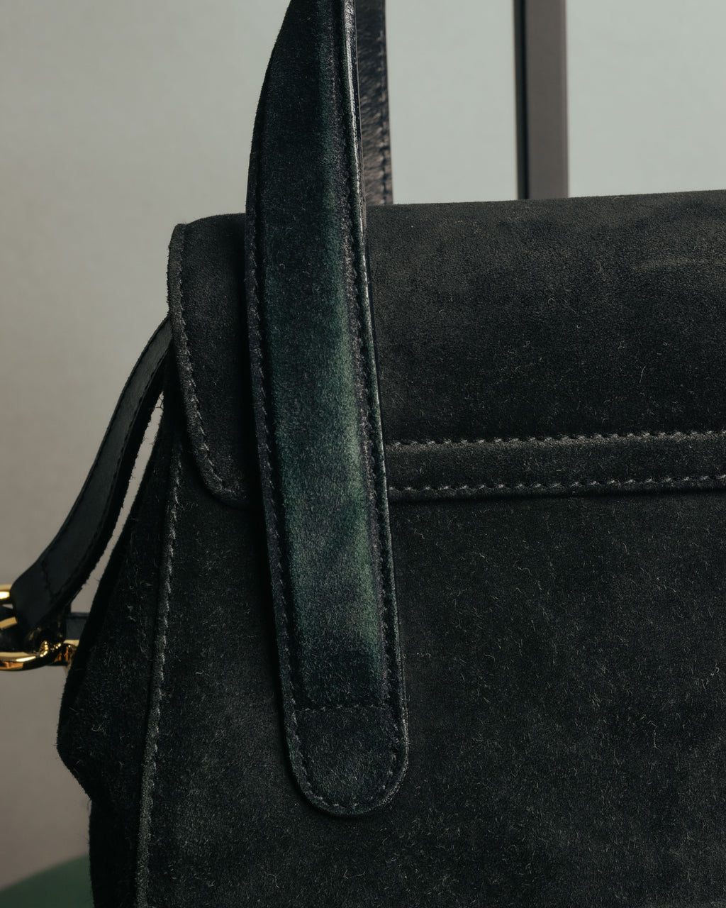 “Salvatore Ferragamo” 1995 Double gancini suede leather handbag