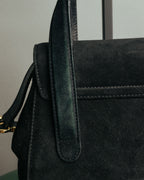 “Salvatore Ferragamo” 1995 Double gancini suede leather handbag