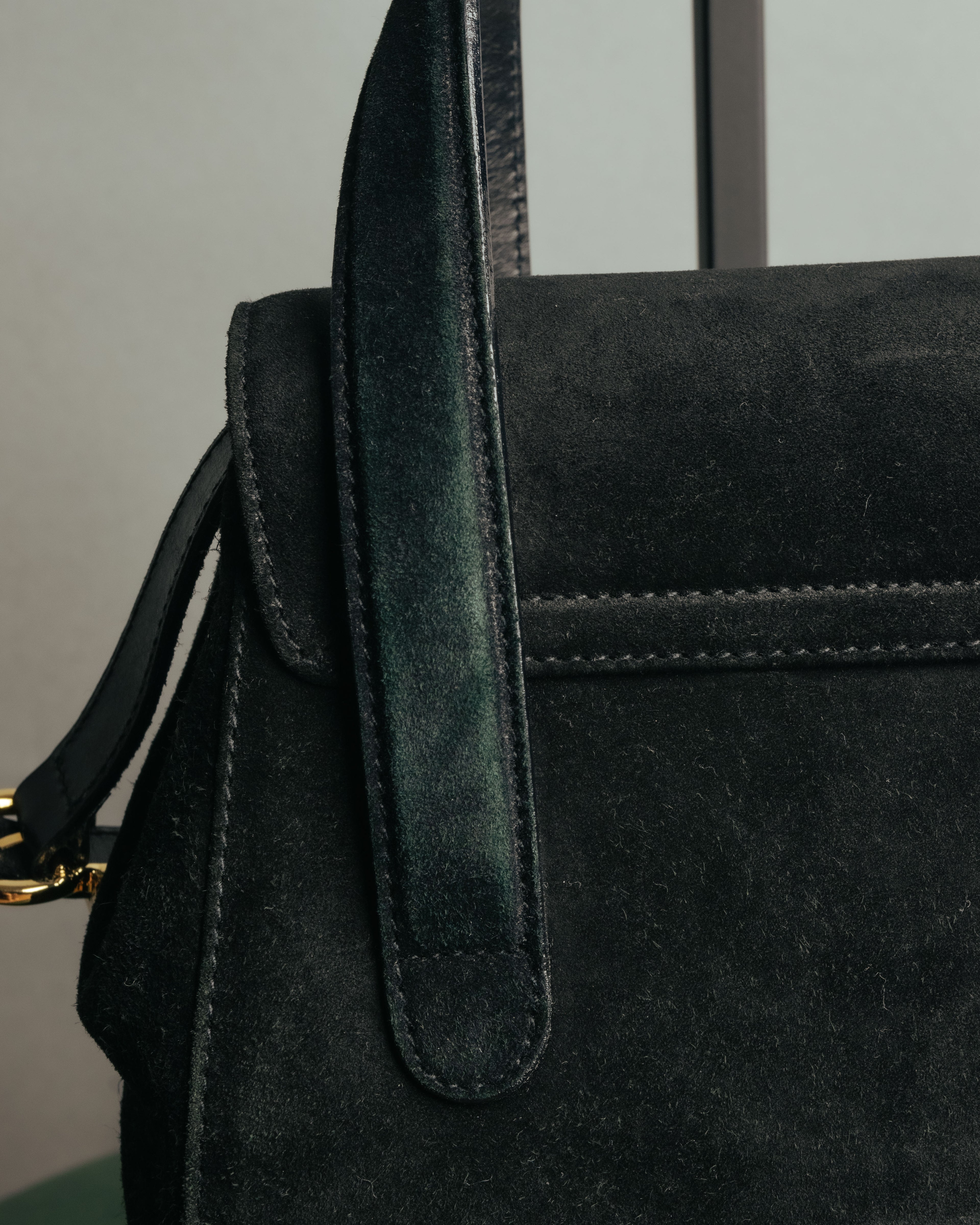 “Salvatore Ferragamo” 1995 Double gancini suede leather handbag