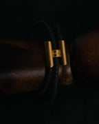 "HERMES" 10’s-20’s Tresse leather H clasp bracelet