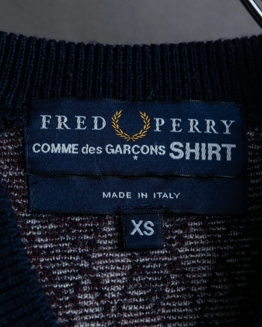 "COMME des GARCONS SHIRT × FRED PERRY" Argyle pattern box silhouette wool knit