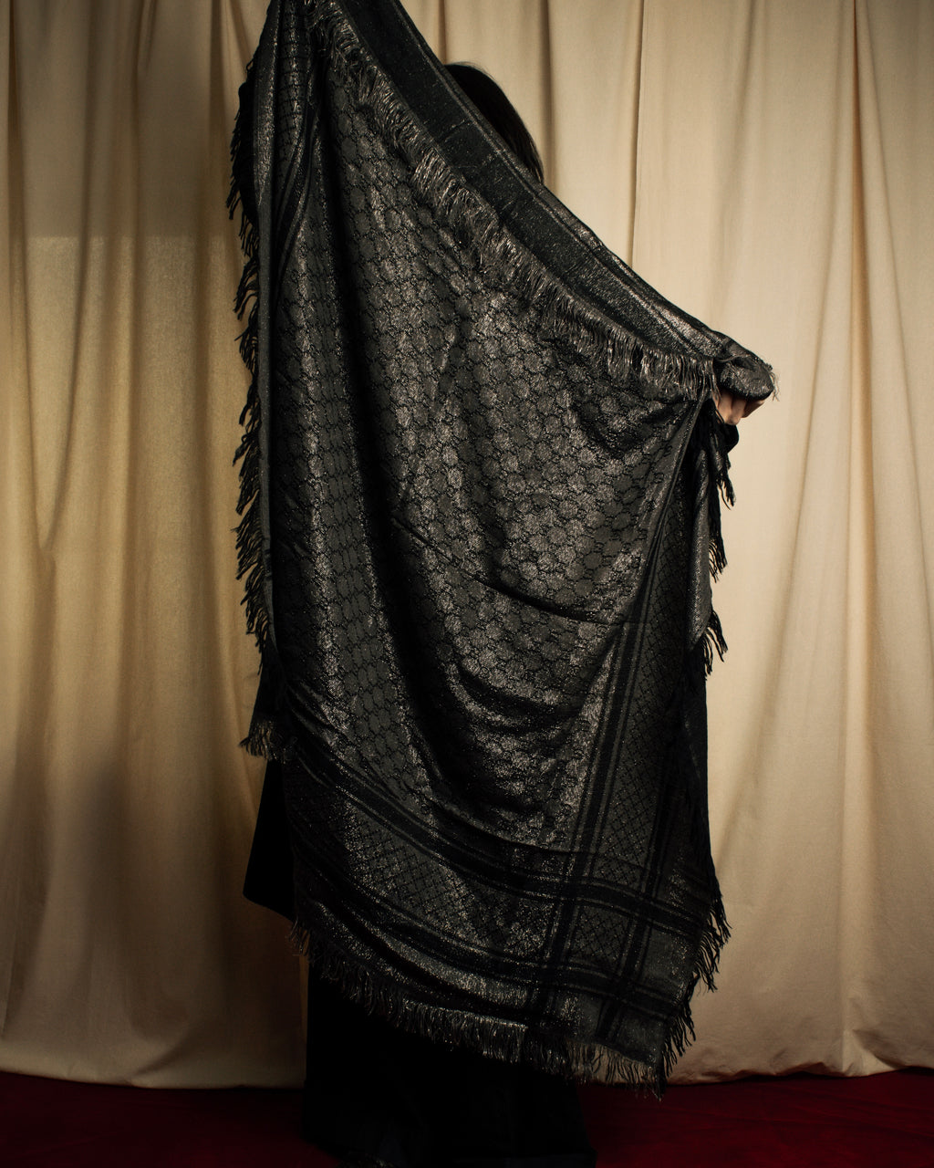 "GUCCI" GG pattern glitter blend woven large stole