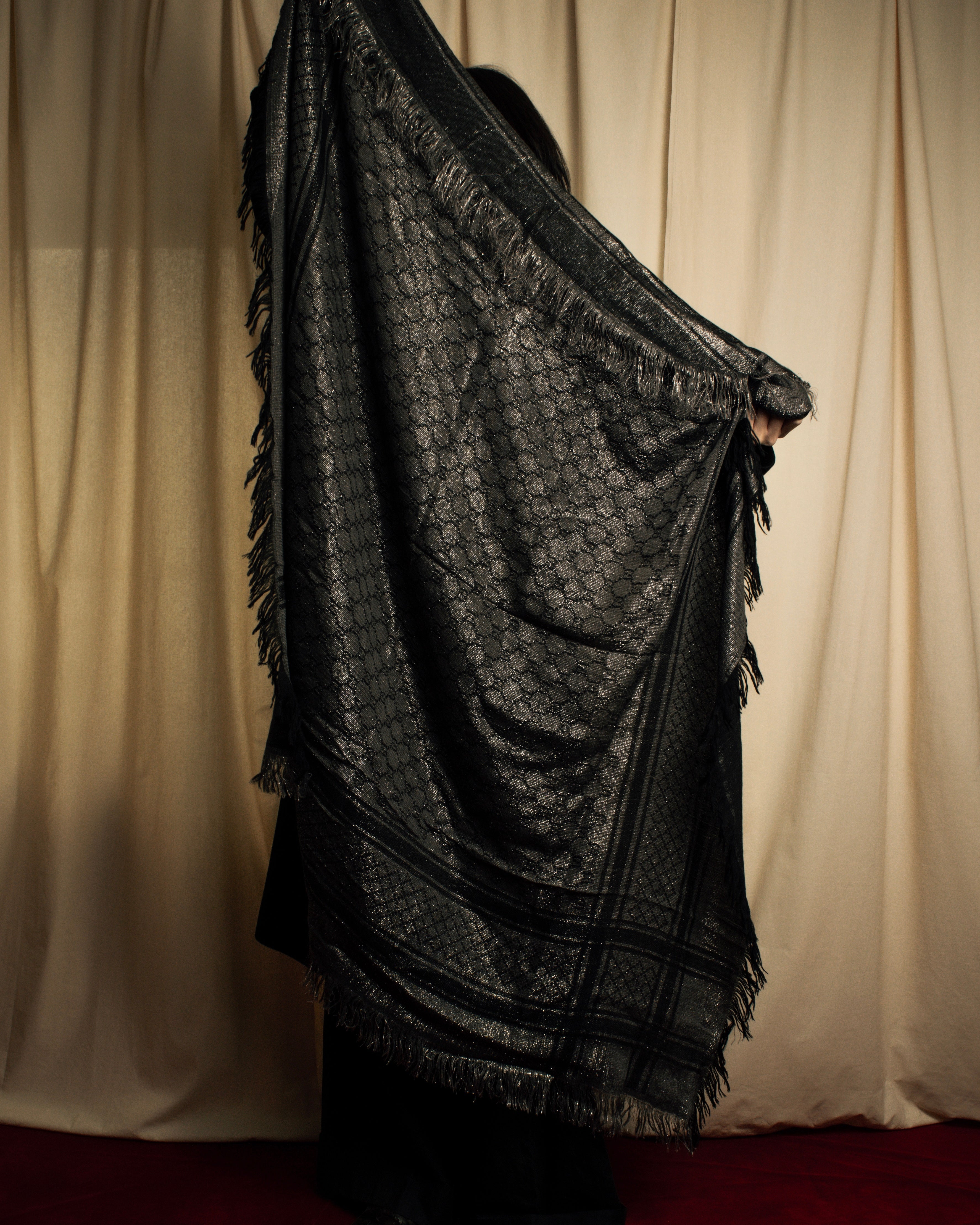 "GUCCI" GG pattern glitter blend woven large stole