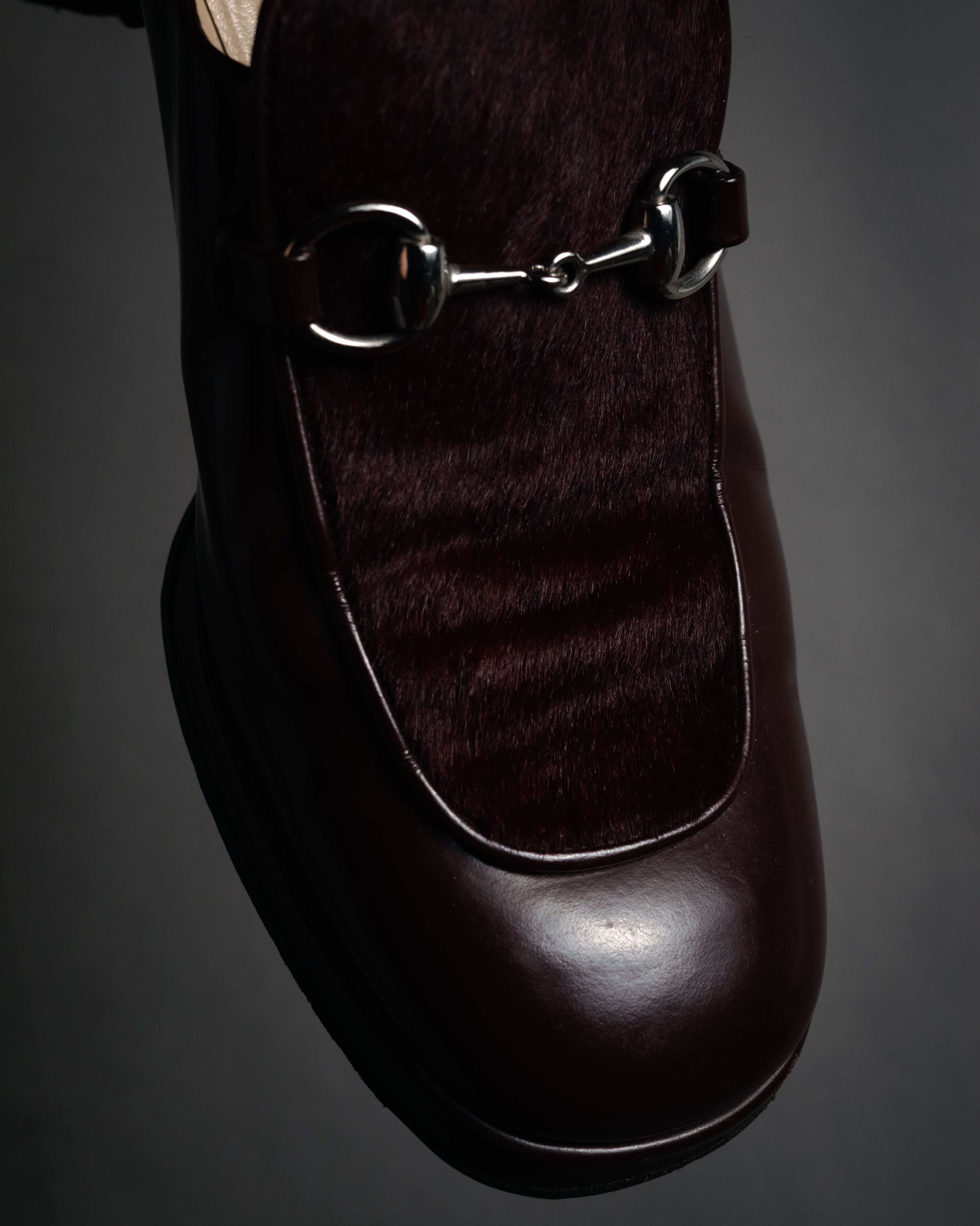 "GUCCI" 90’s-00’s Horsebit haircalf panel loafers