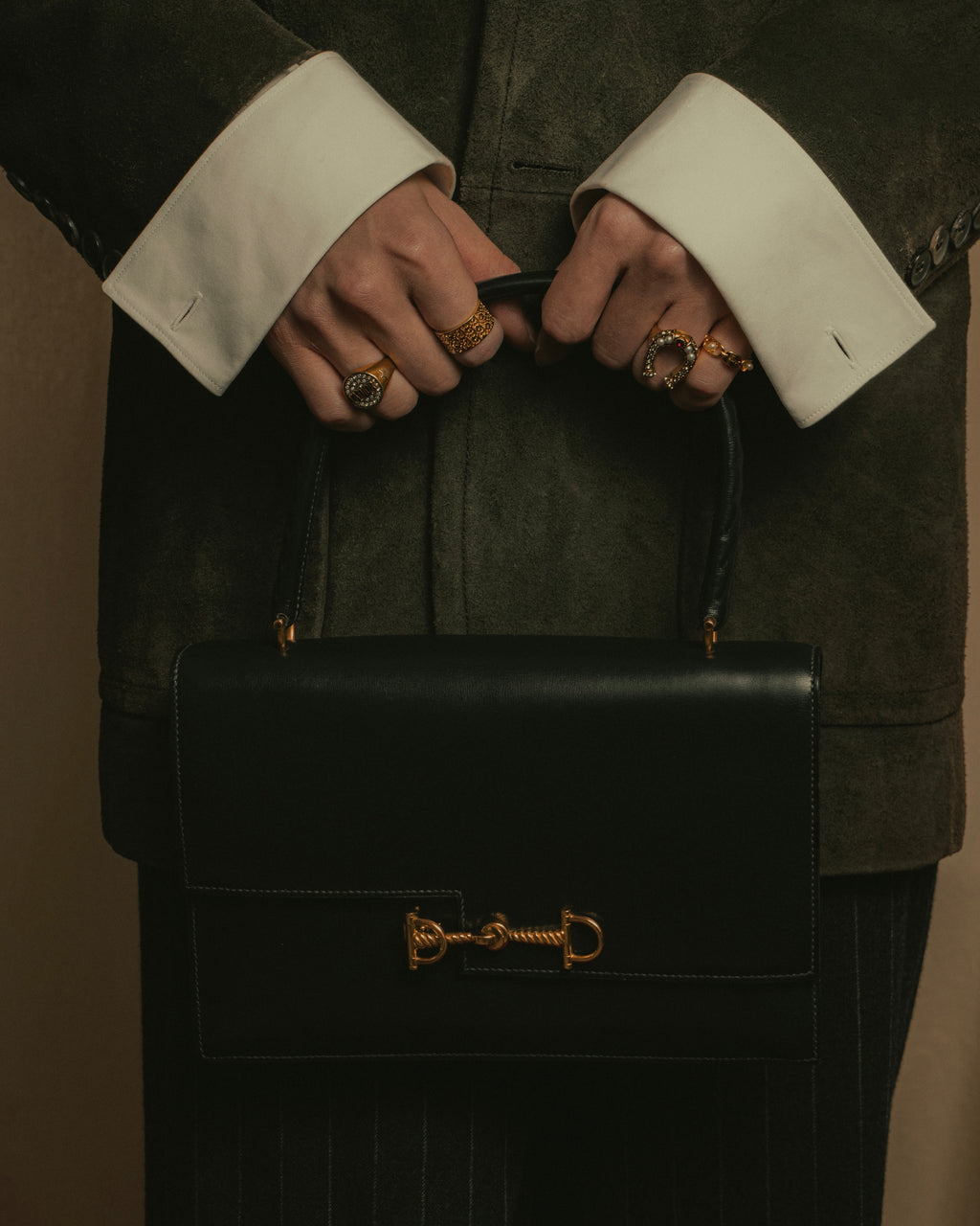 -SPECIAL- "HERMES" 60’s early sandrine box dark blue calf bit bag