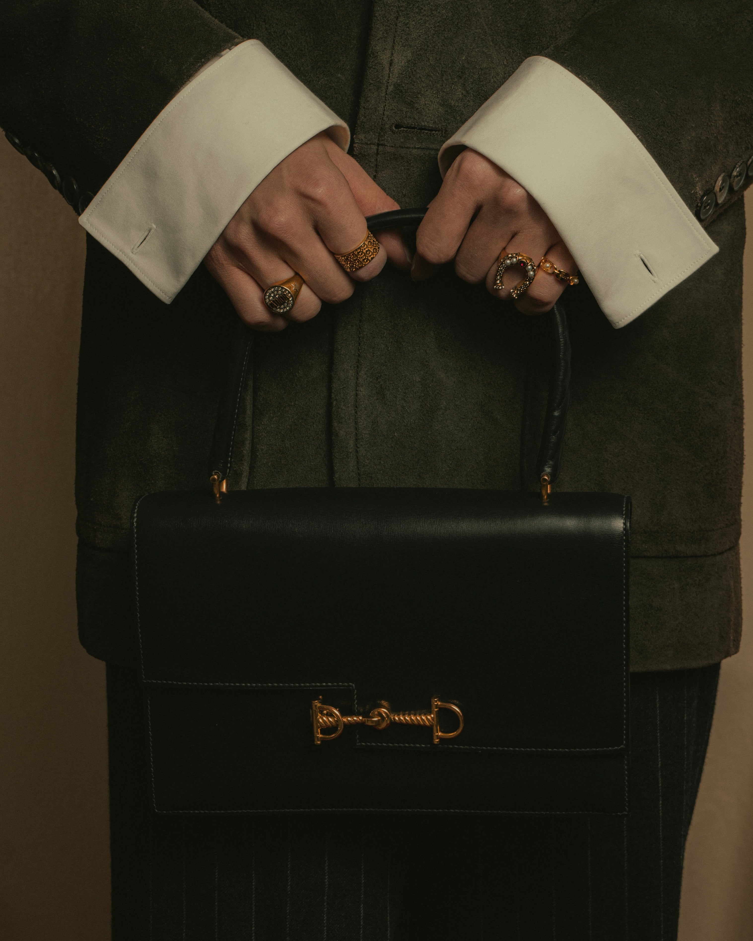 -SPECIAL- "HERMES" 60’s early sandrine box dark blue calf bit bag