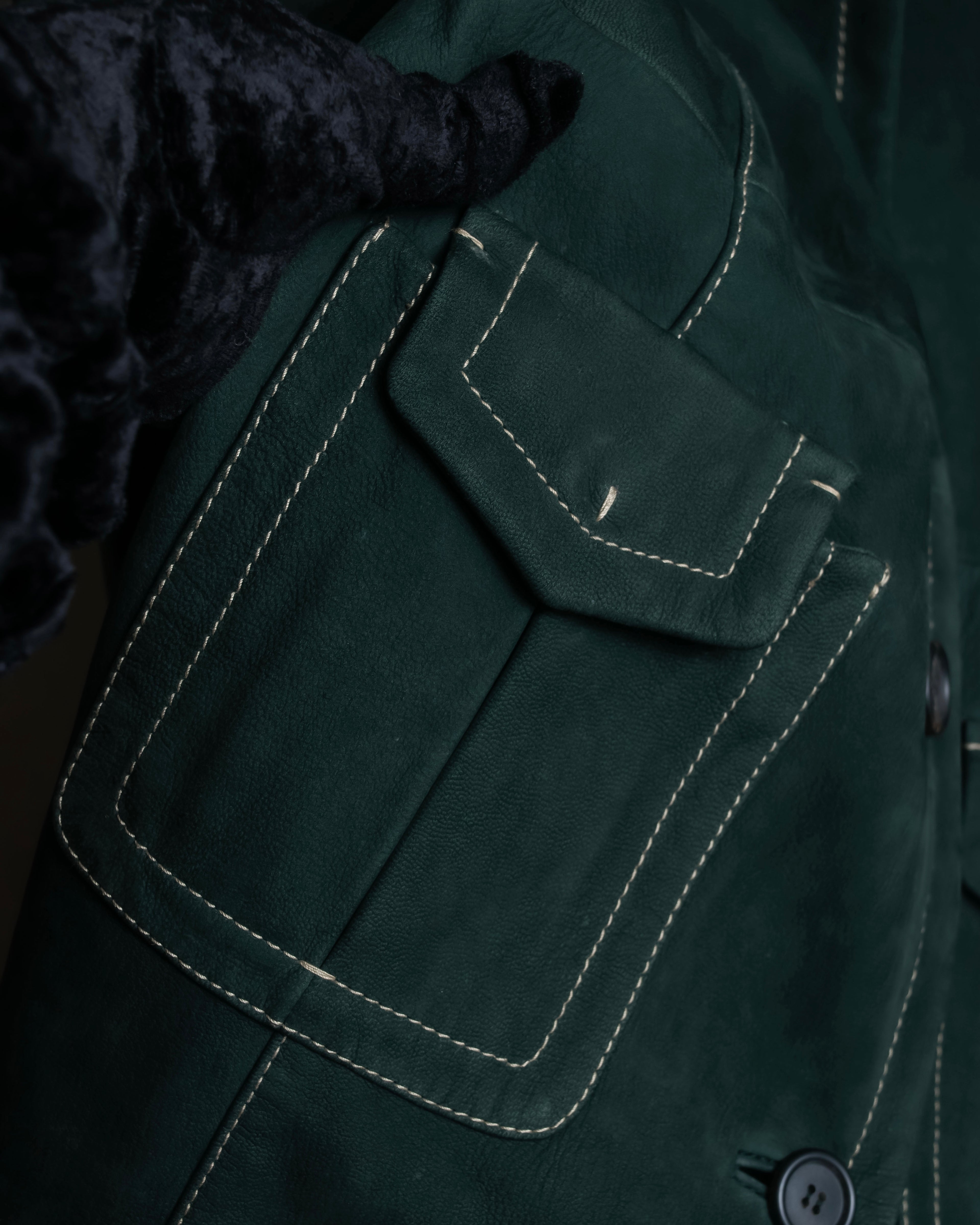 "PRADA" Stitching design suede belted coat