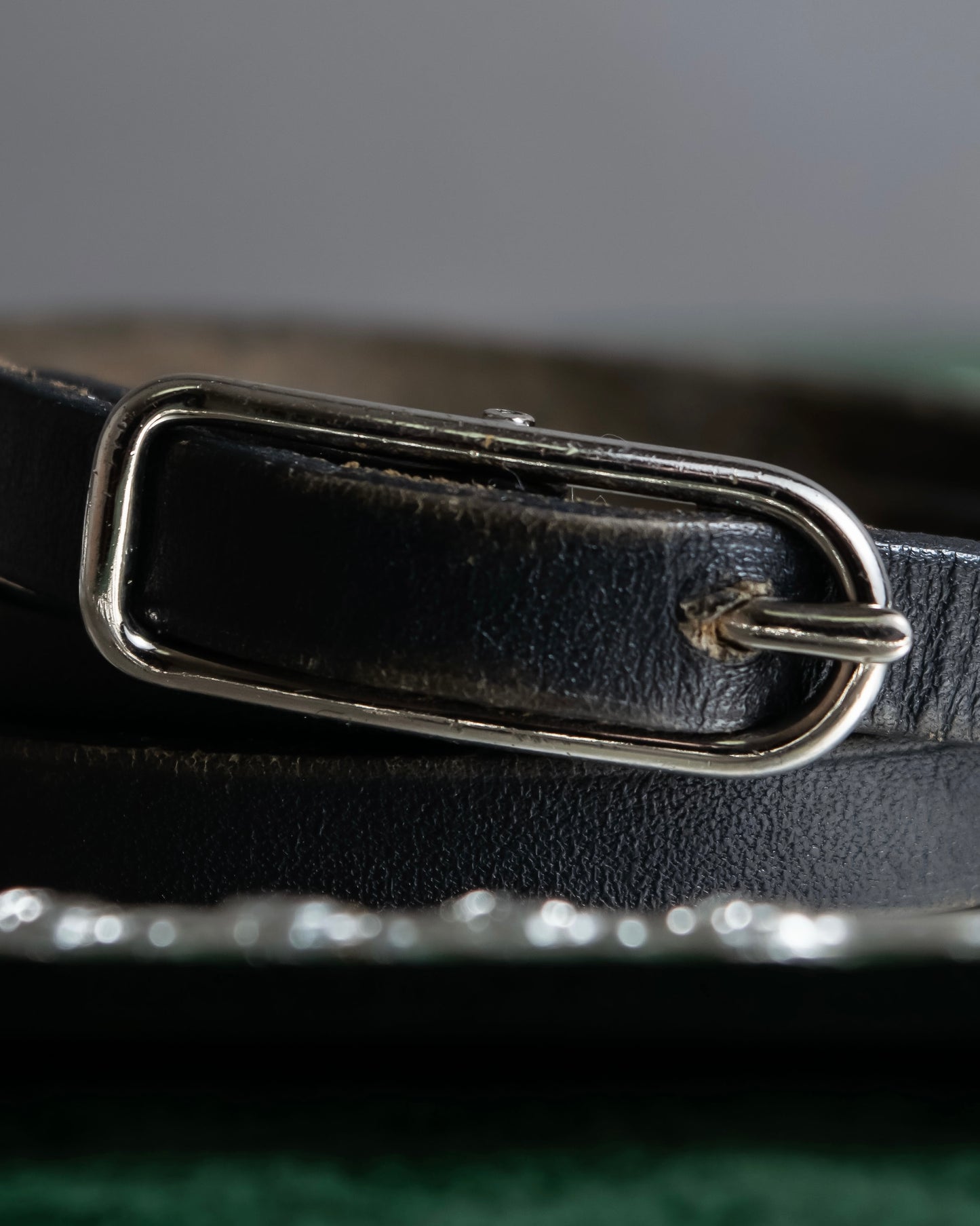 "HERMES" Single pin buckle leather narrow belt