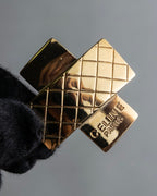 "CELINE" Quilted plate design gold brooch