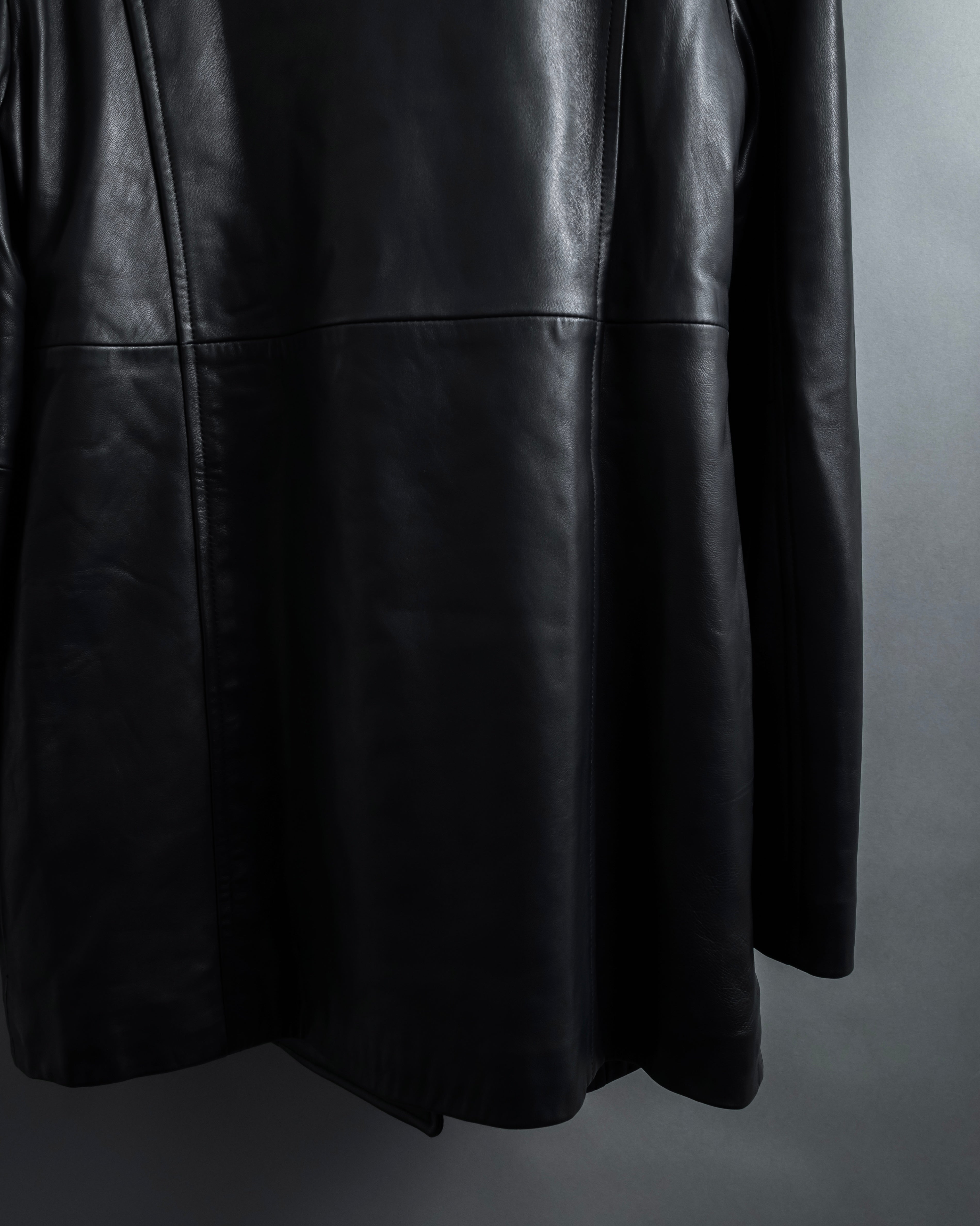 "COACH" Double-breasted panel work design leather coat