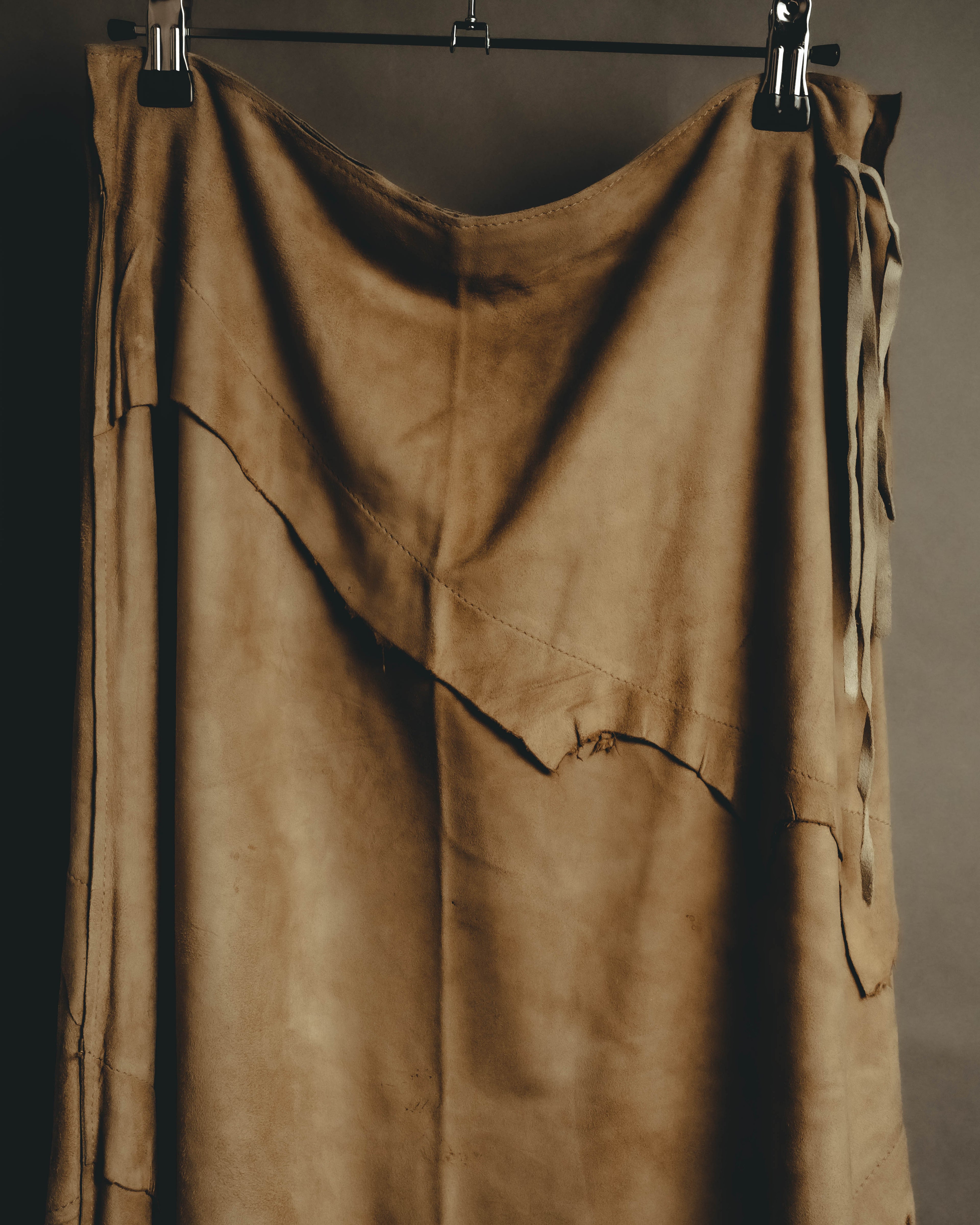 “DOLCE&GABBANA” 1999-2003 Distressed suede patchwork maxi skirt