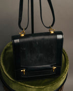-SPECIAL- “HERMÈS” 80’s-90’s Camargue black leather and canvas shoulder bag