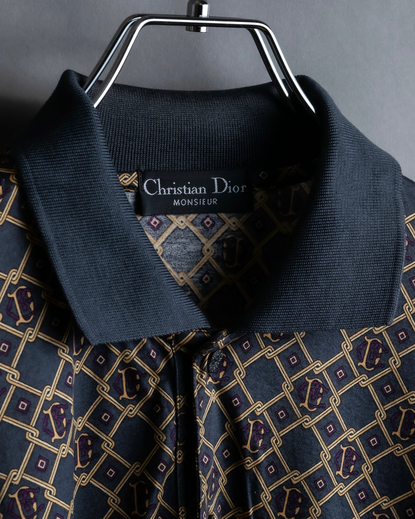 "Christian Dior" CD & argyle pattern oversized long sleeve polo shirt