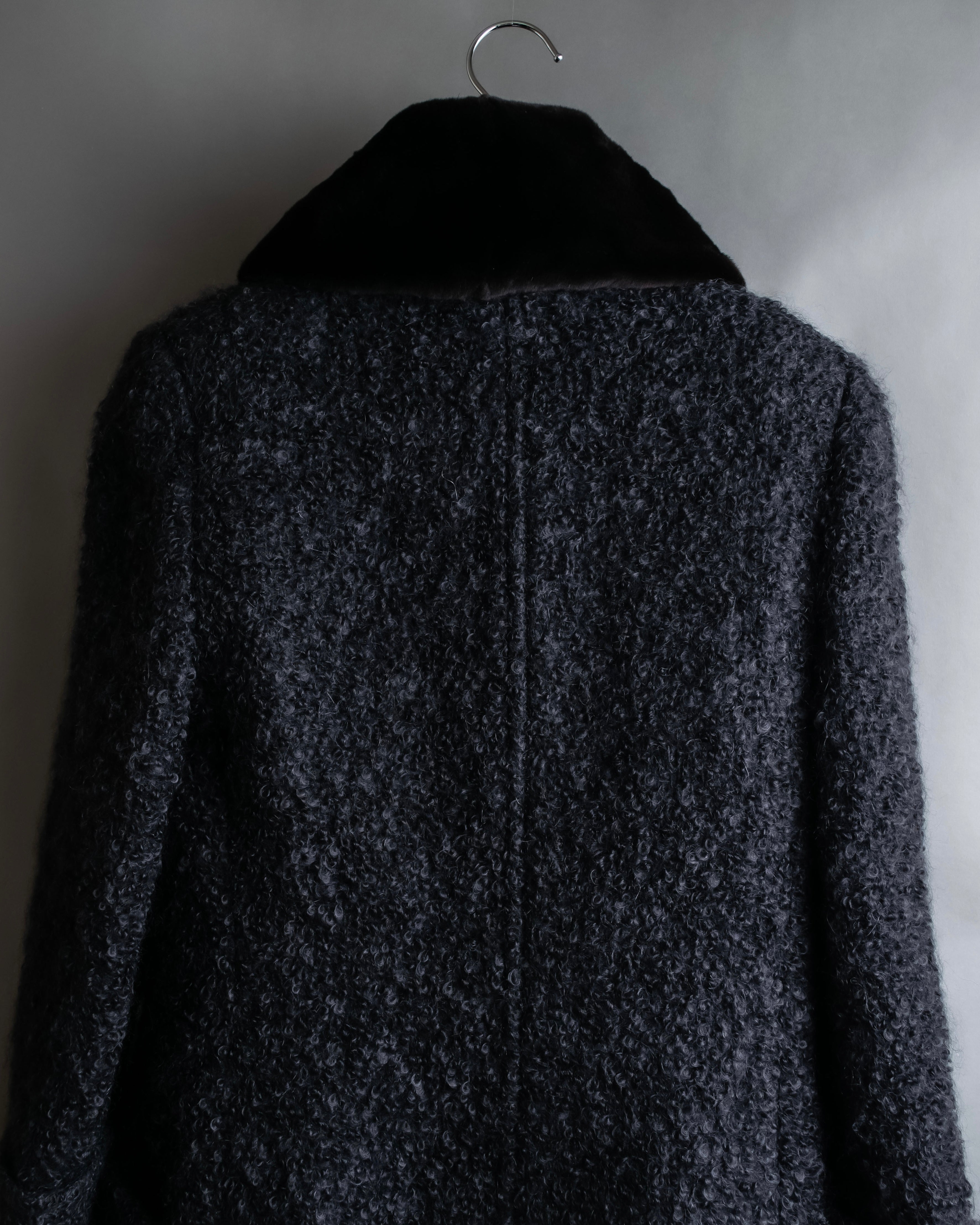 "Valentino Garavani" Fur collar boucle wool mid-length coat