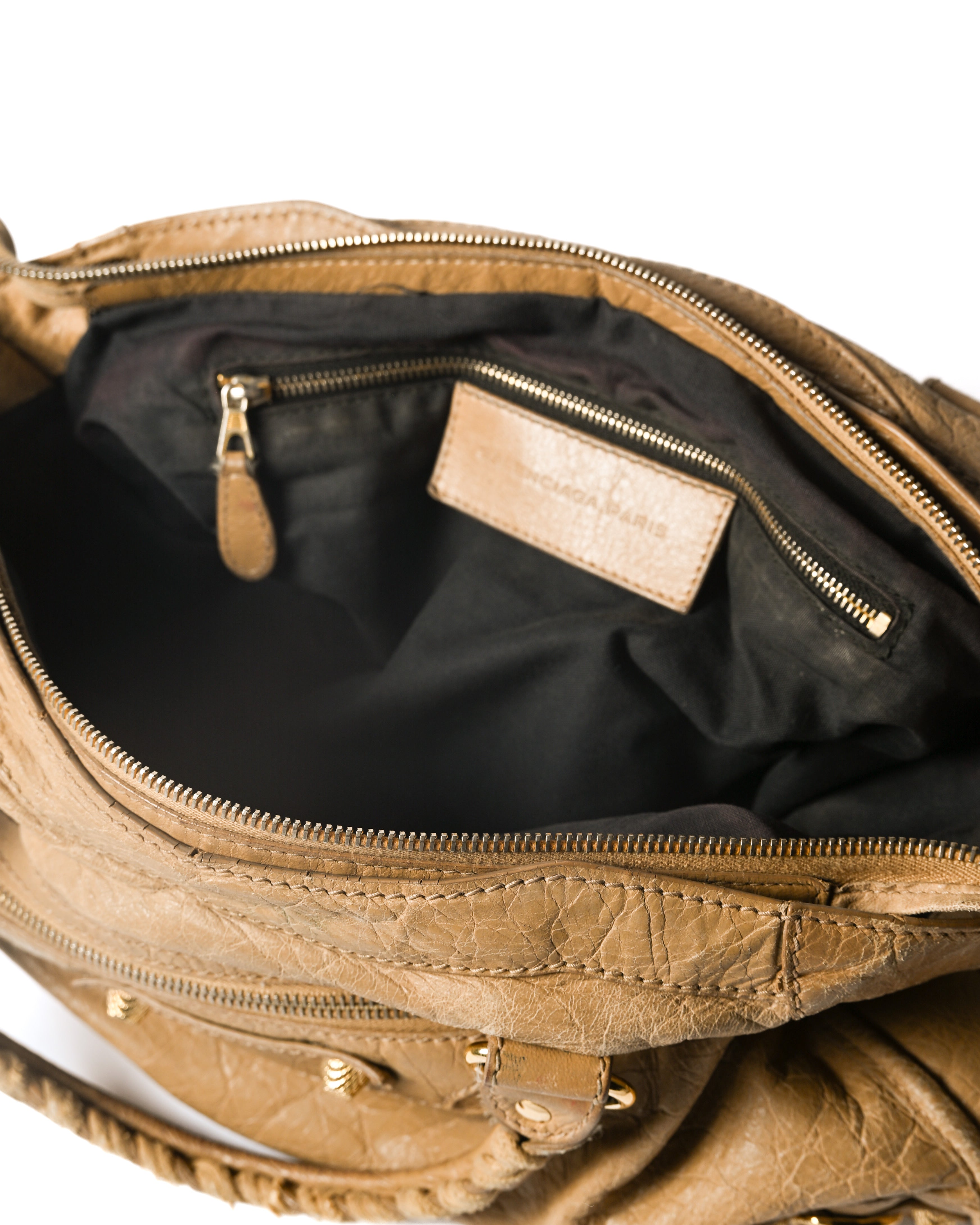 BALENCIAGA/ “Giant City” Gold Studs 2 Way Handbag Beige