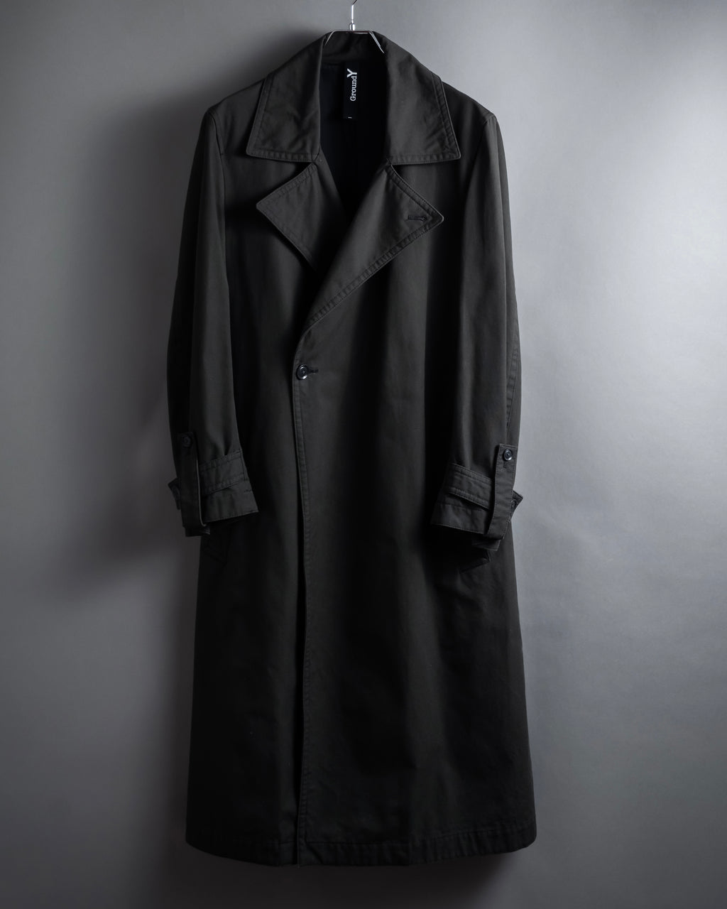 "Ground Y" 19AW Draping design cotton gabardine trench coat