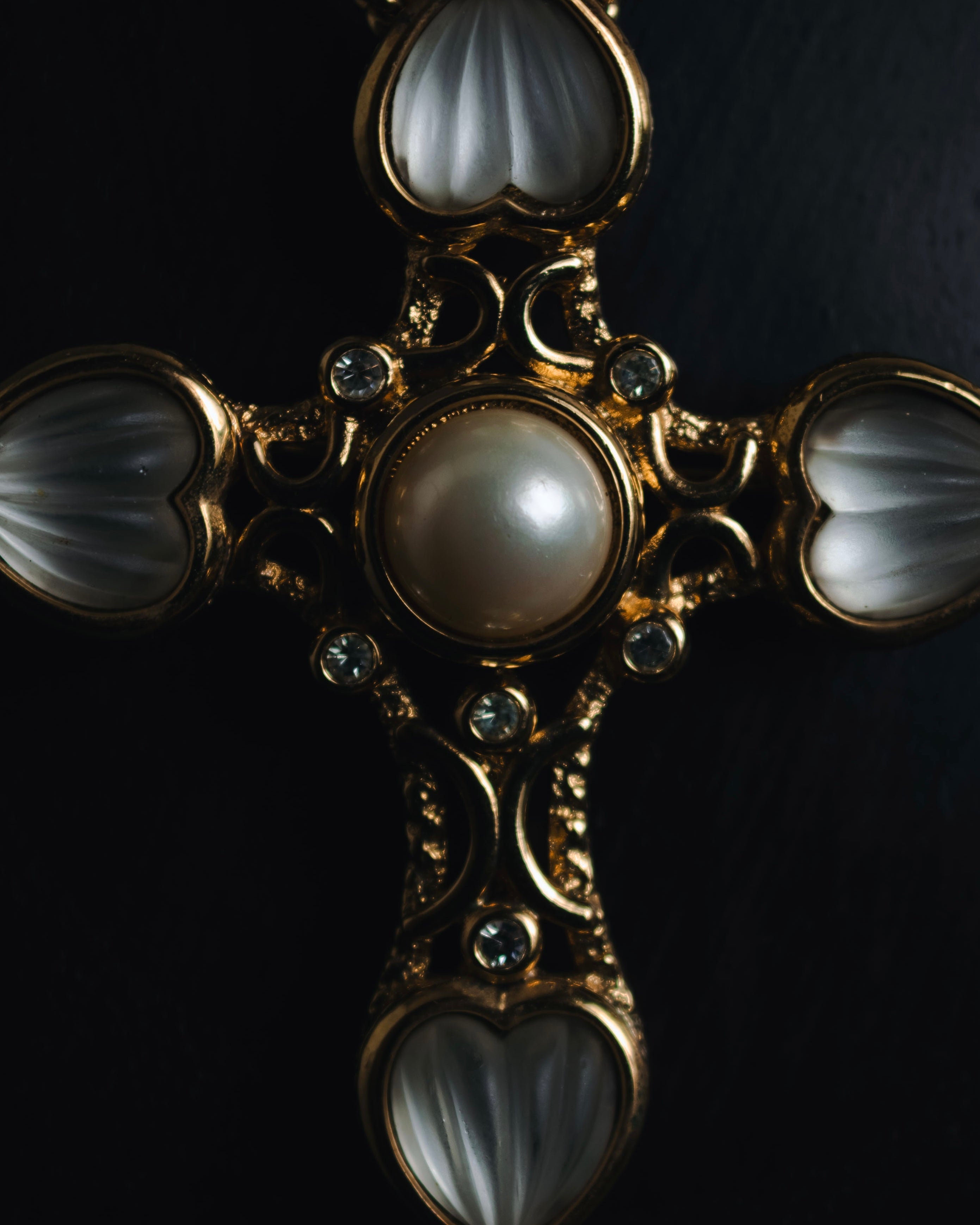 –SPECIAL– "Christian Dior" 80’s cross motif rope chain necklace with 2way brooch pendant