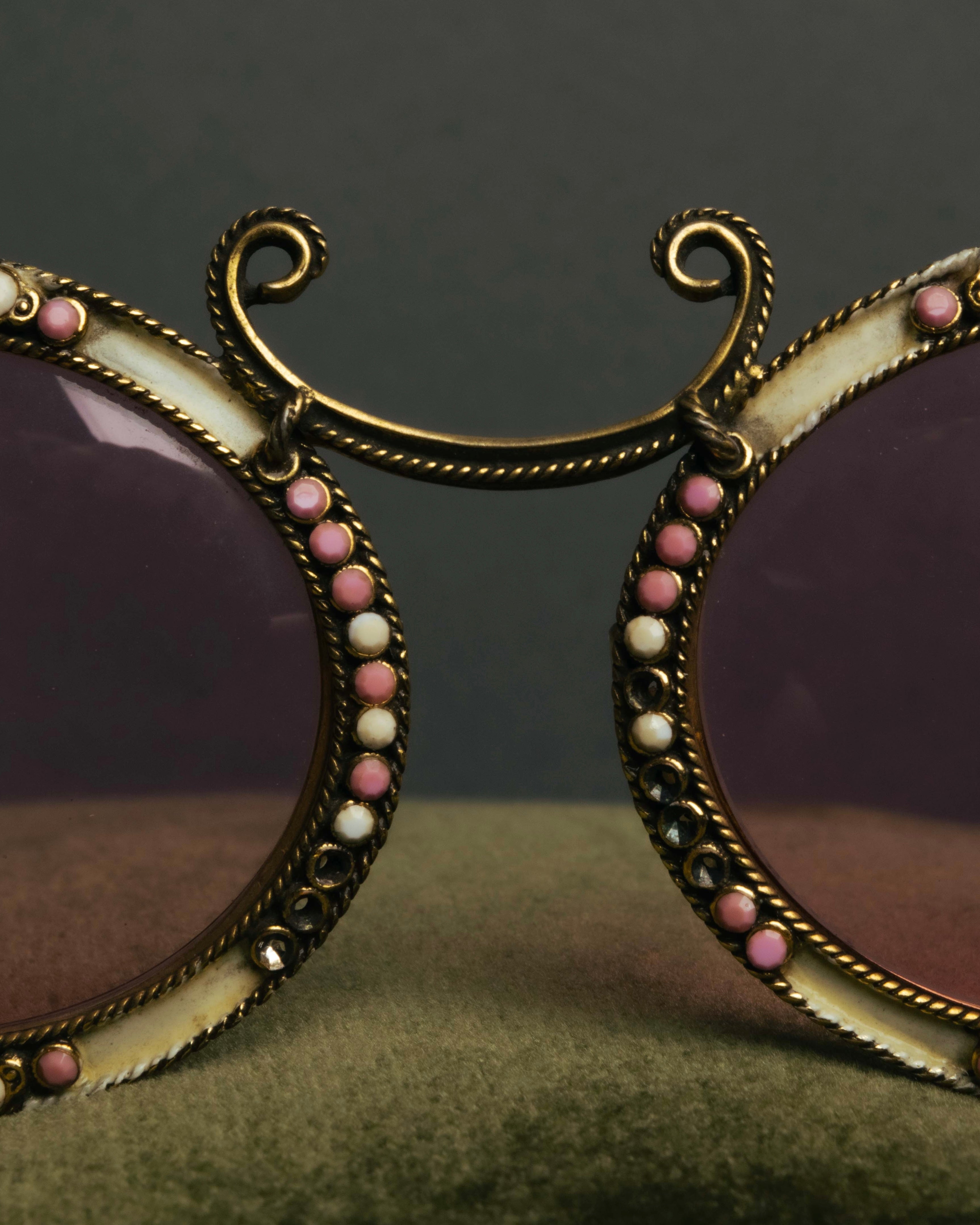 "Christian Dior" 70's-80's Vintage ornate jewel-embellished round sunglasses