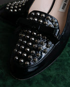 "MIU MIU" Stud＆ribbon design metal heel pumps