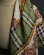 "BURBERRYS" Rose motif layered check pattern silk scarf