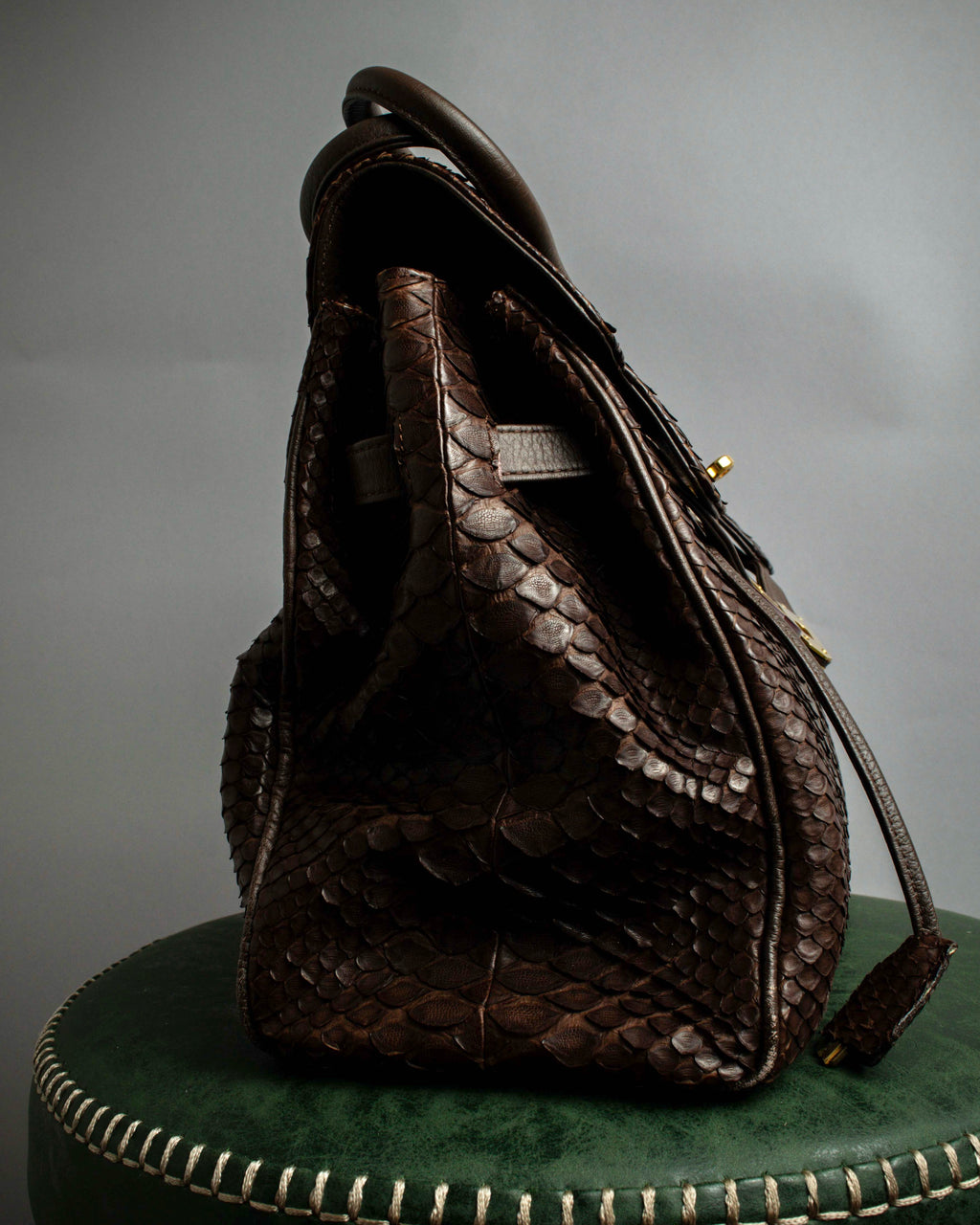 "Vintage turnlock design python leather bag"