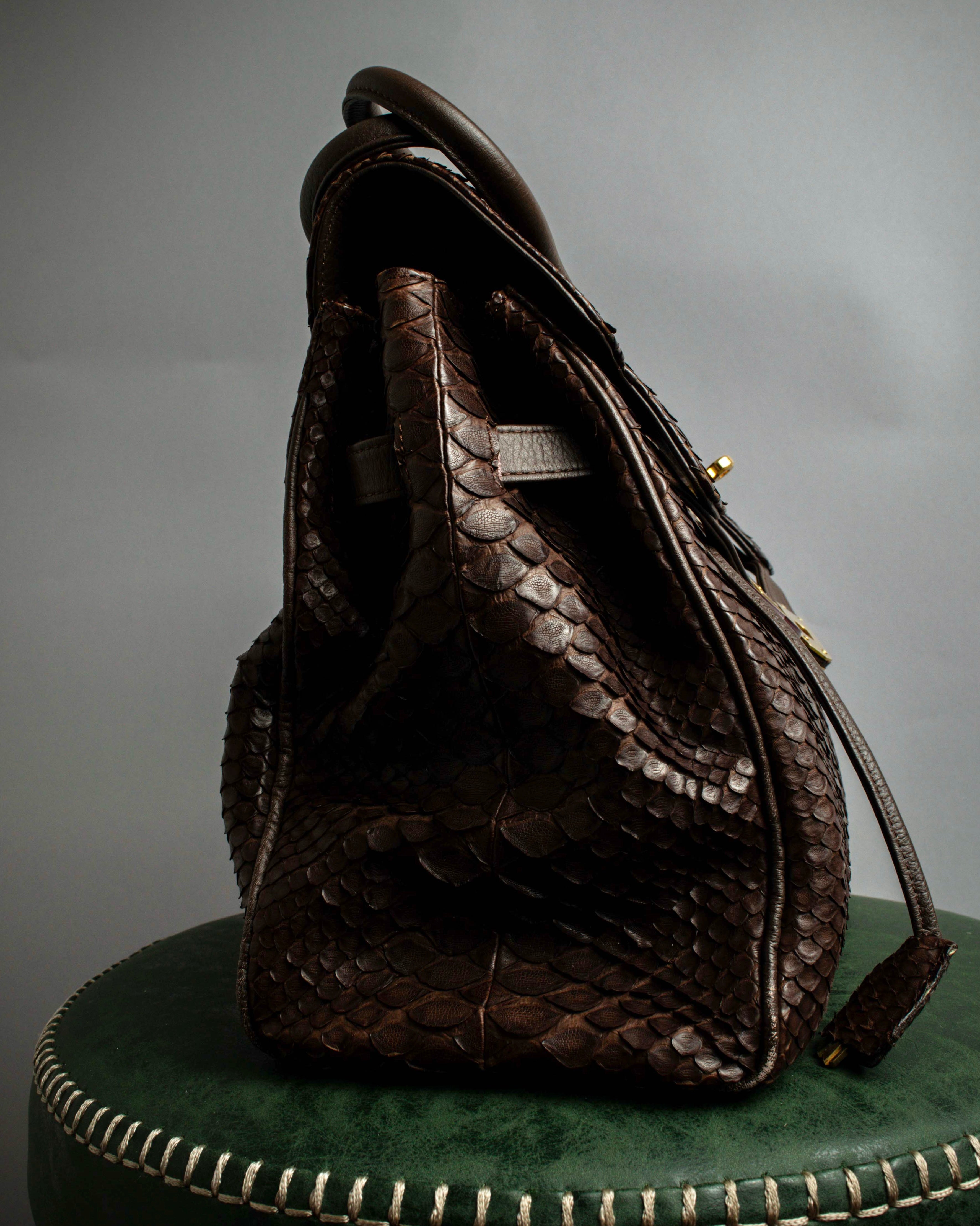 "Vintage turnlock design python leather bag"