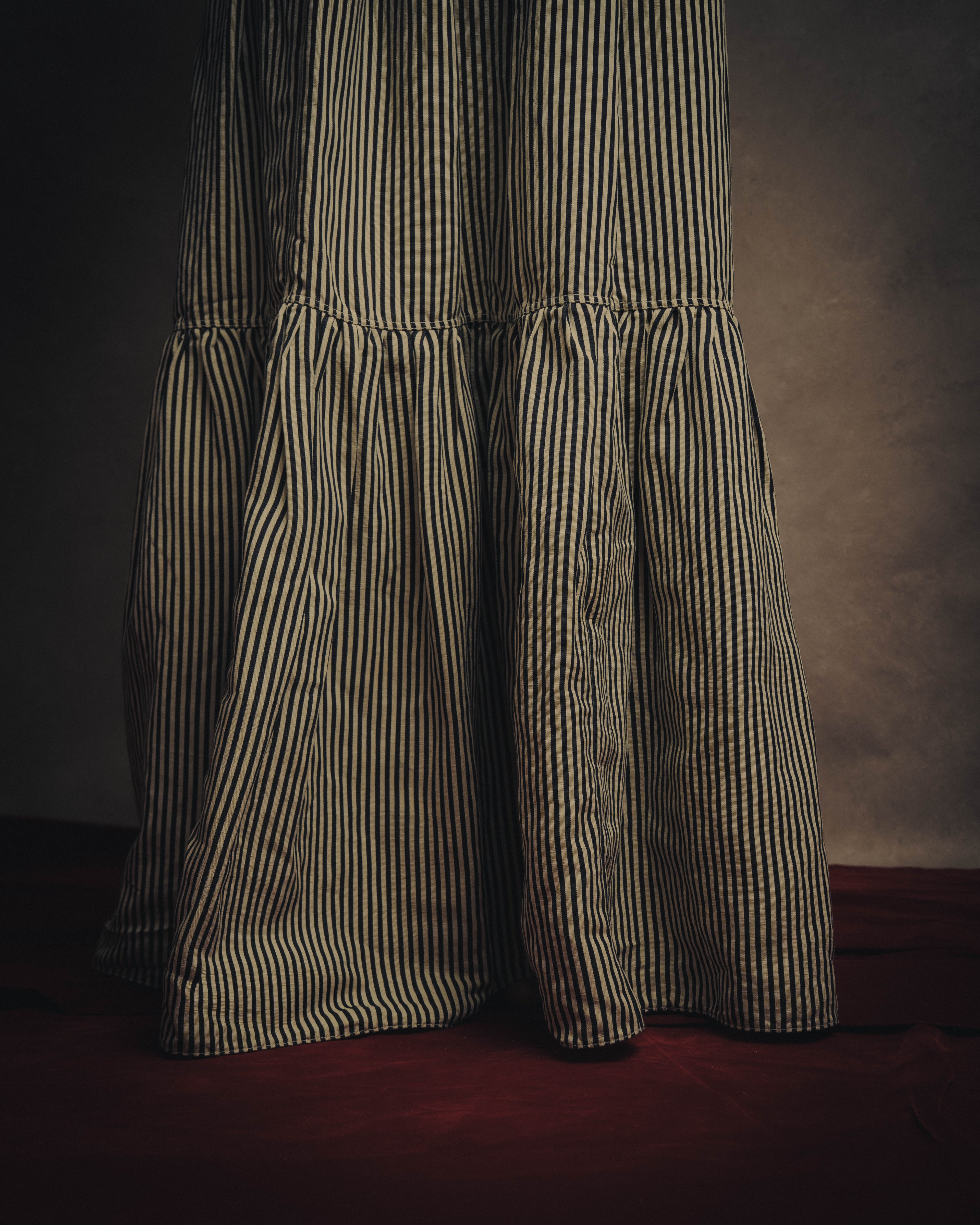 -SPECIAL- “Christian Dior” 2021 cruise striped linen silk tiered skirt