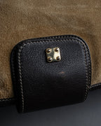 "LOEWE" 80's-90's Logo engraved suede leather combination business bag