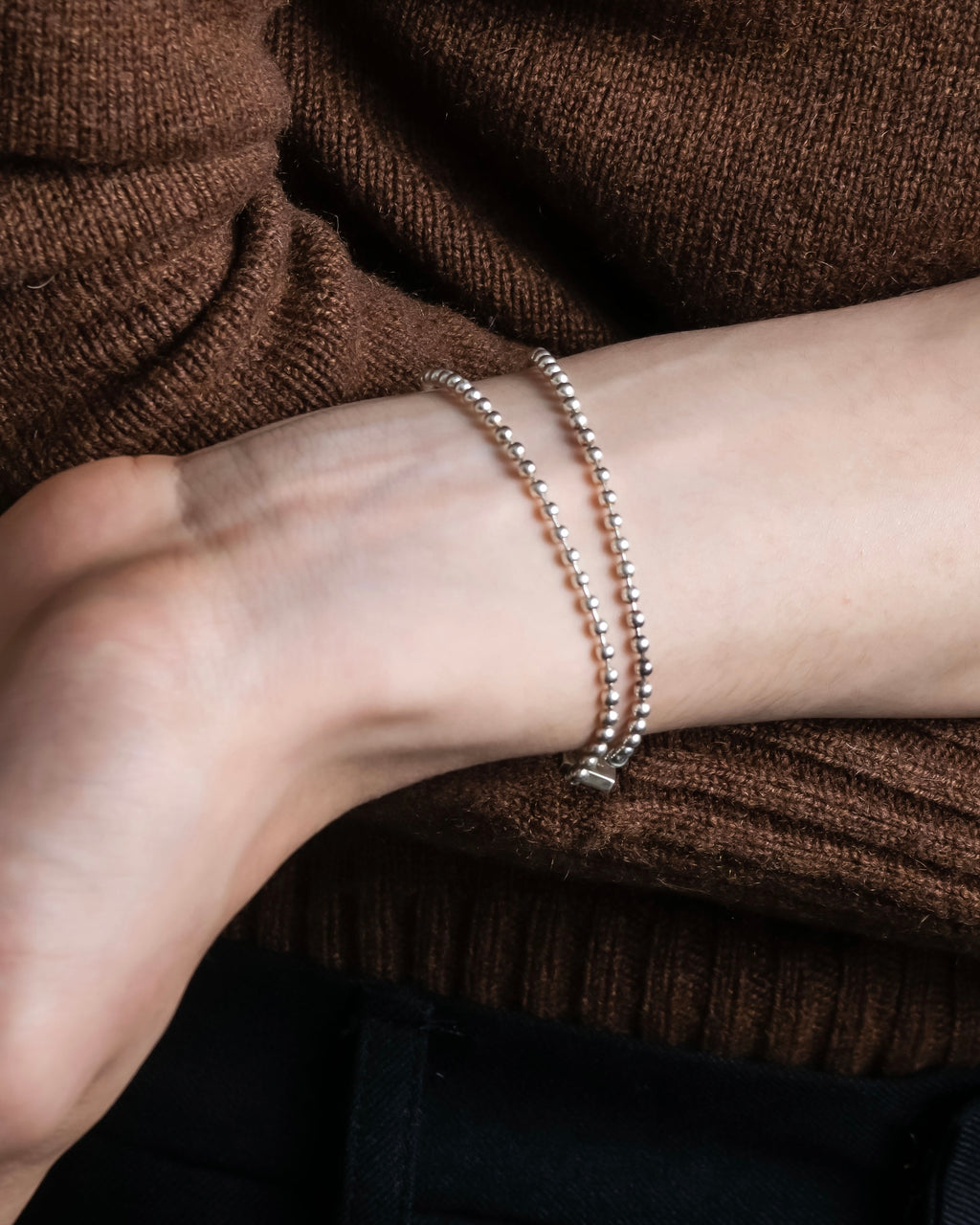 "GUCCI" Ball chain logo engraved plate bracelet