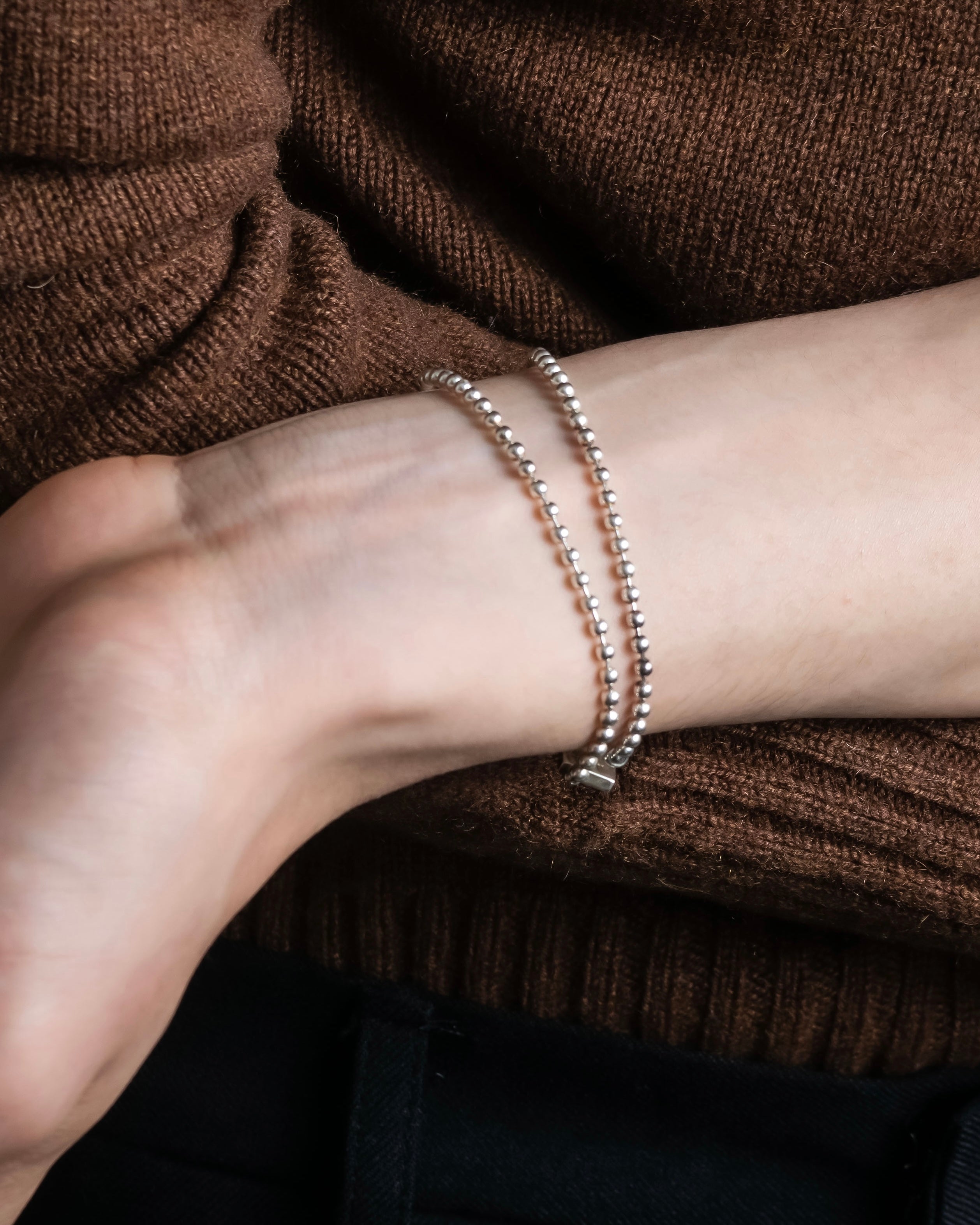 "GUCCI" Ball chain logo engraved plate bracelet