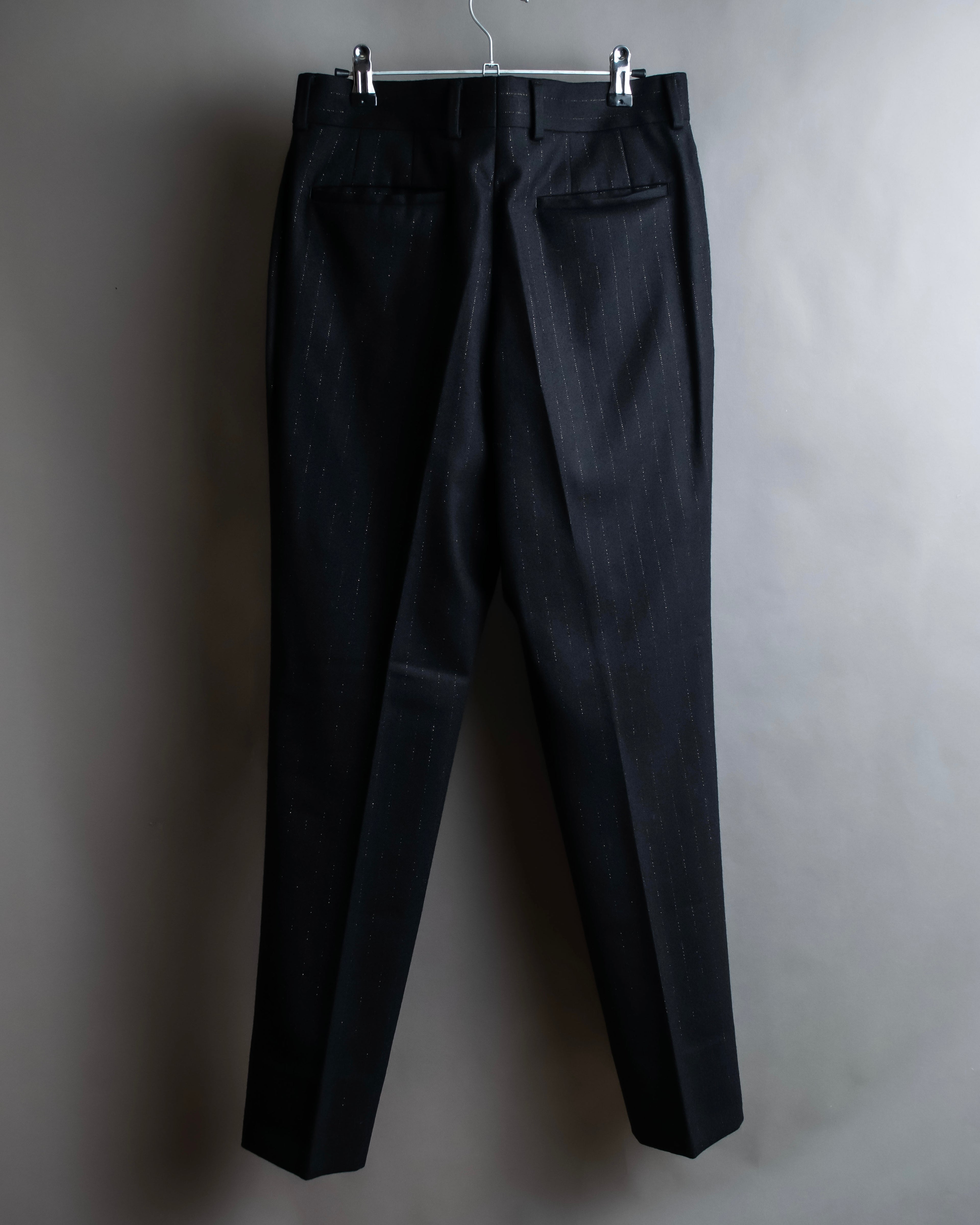 "PAUL SMITH" Peaked lapel tailored jacket and tapered slacks in glittery striped pattern set up