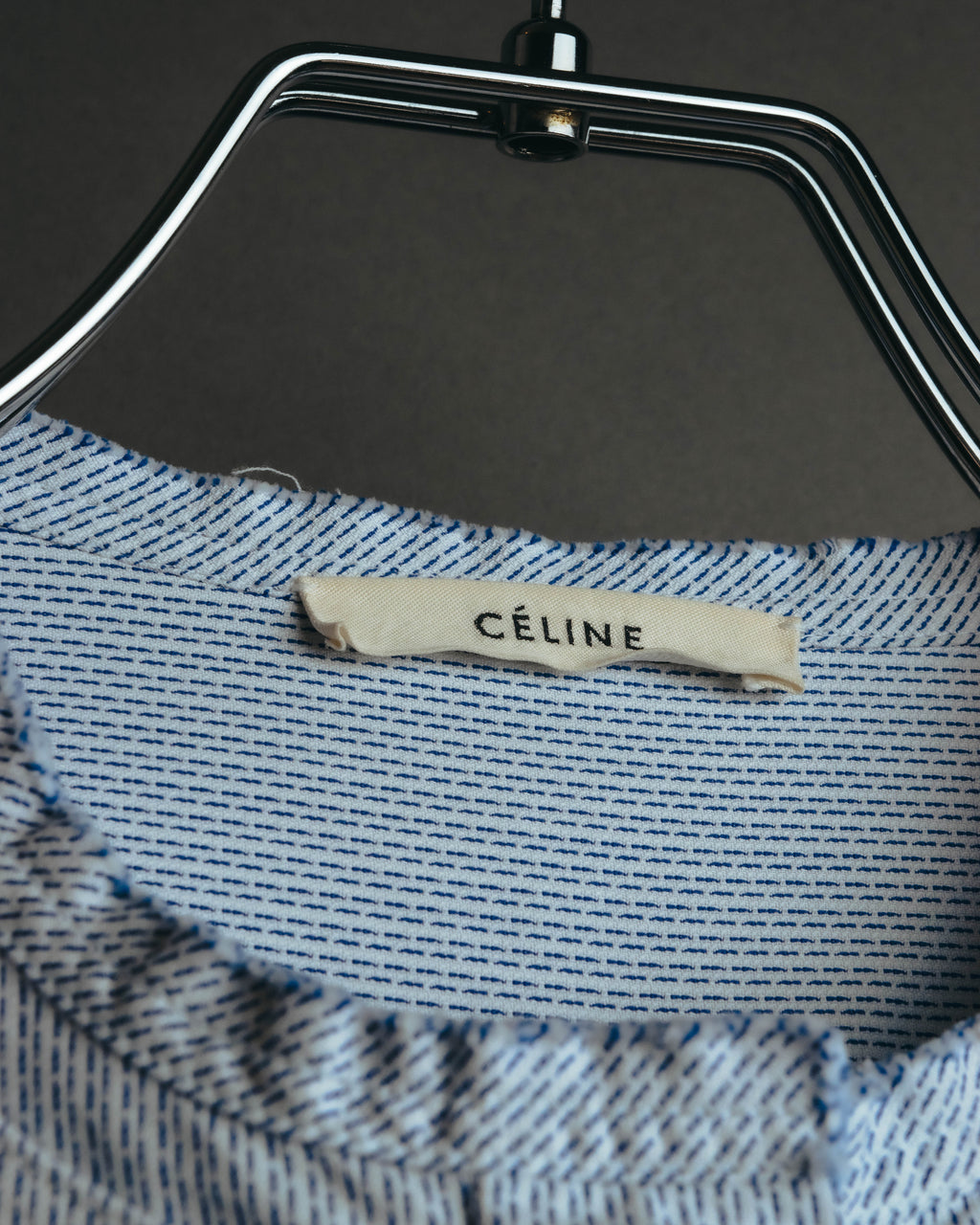 "CÉLINE" 10's Textured cotton collarless tunic shirt