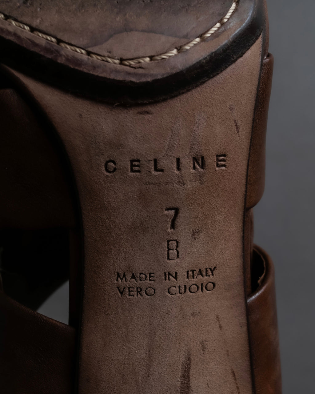 "CELINE" Layered belt detail leather heel sandals