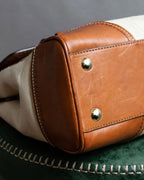 "COACH" Logo stitch design trapezoid bicolor leather bag