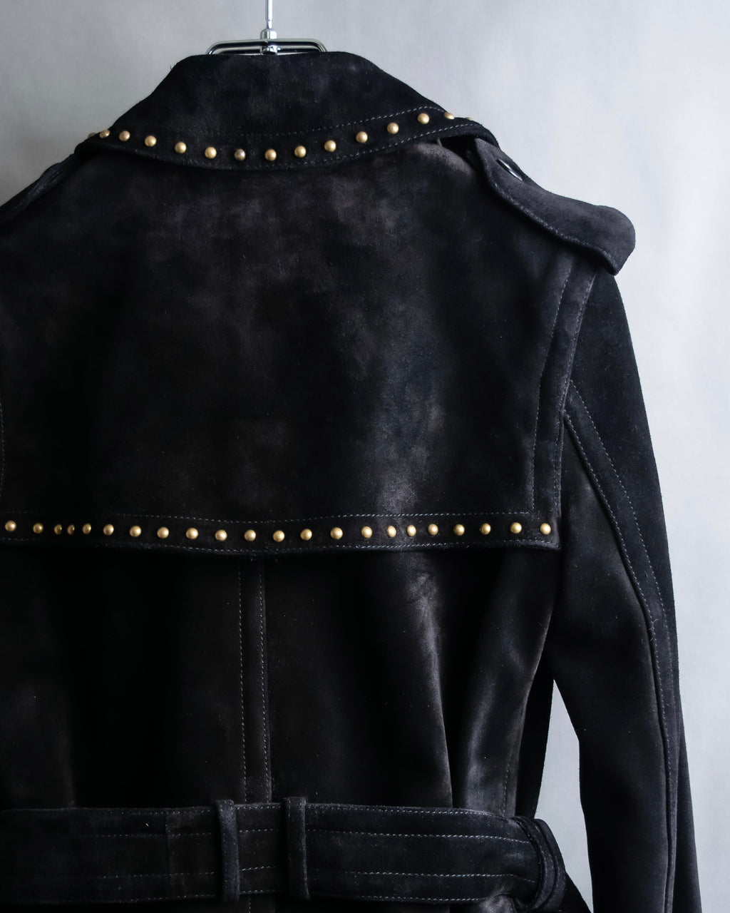 "Saint Laurent" 19AW gold studs design suede long coat