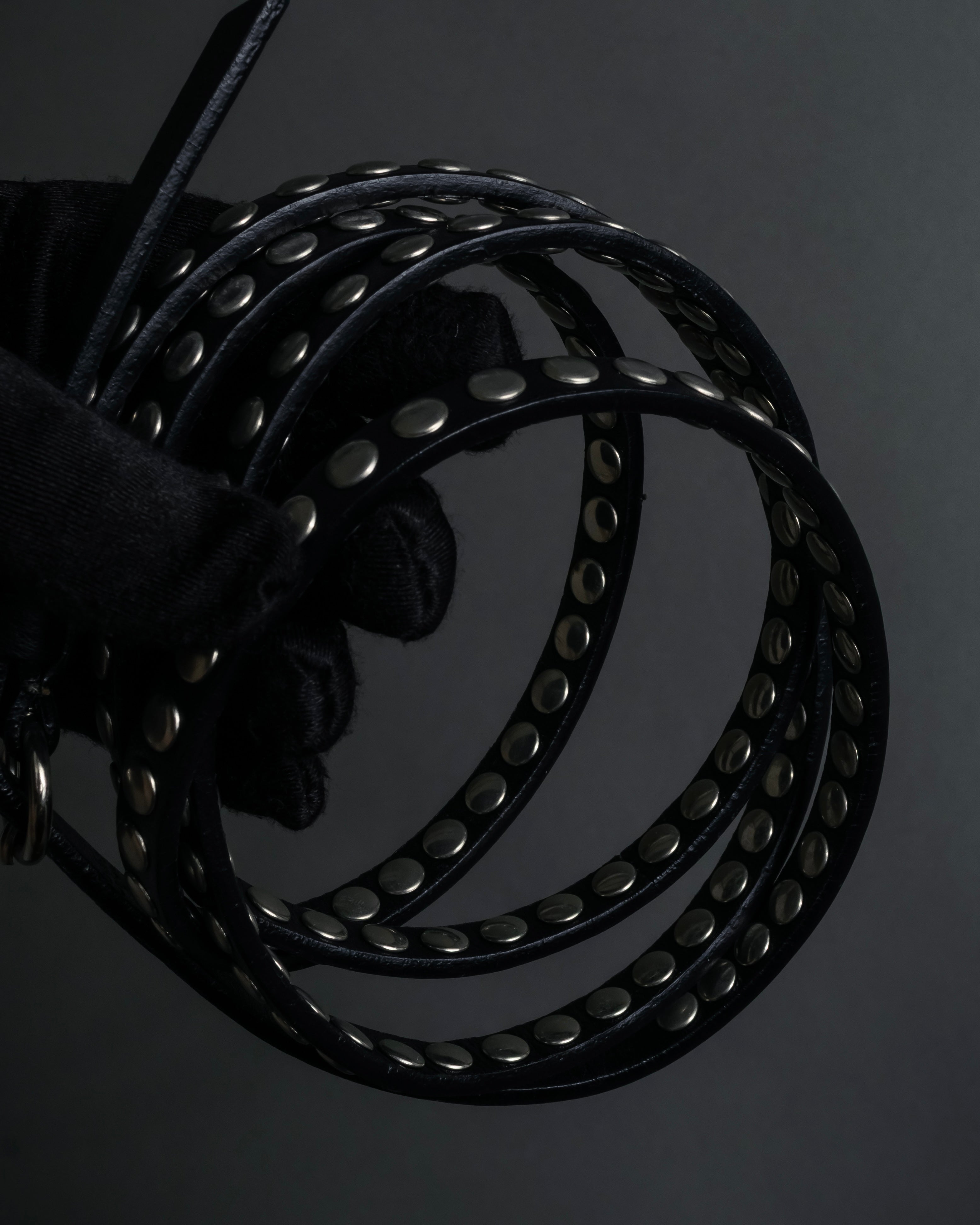 "MIU MIU" Silver metal stud design leather narrow belt