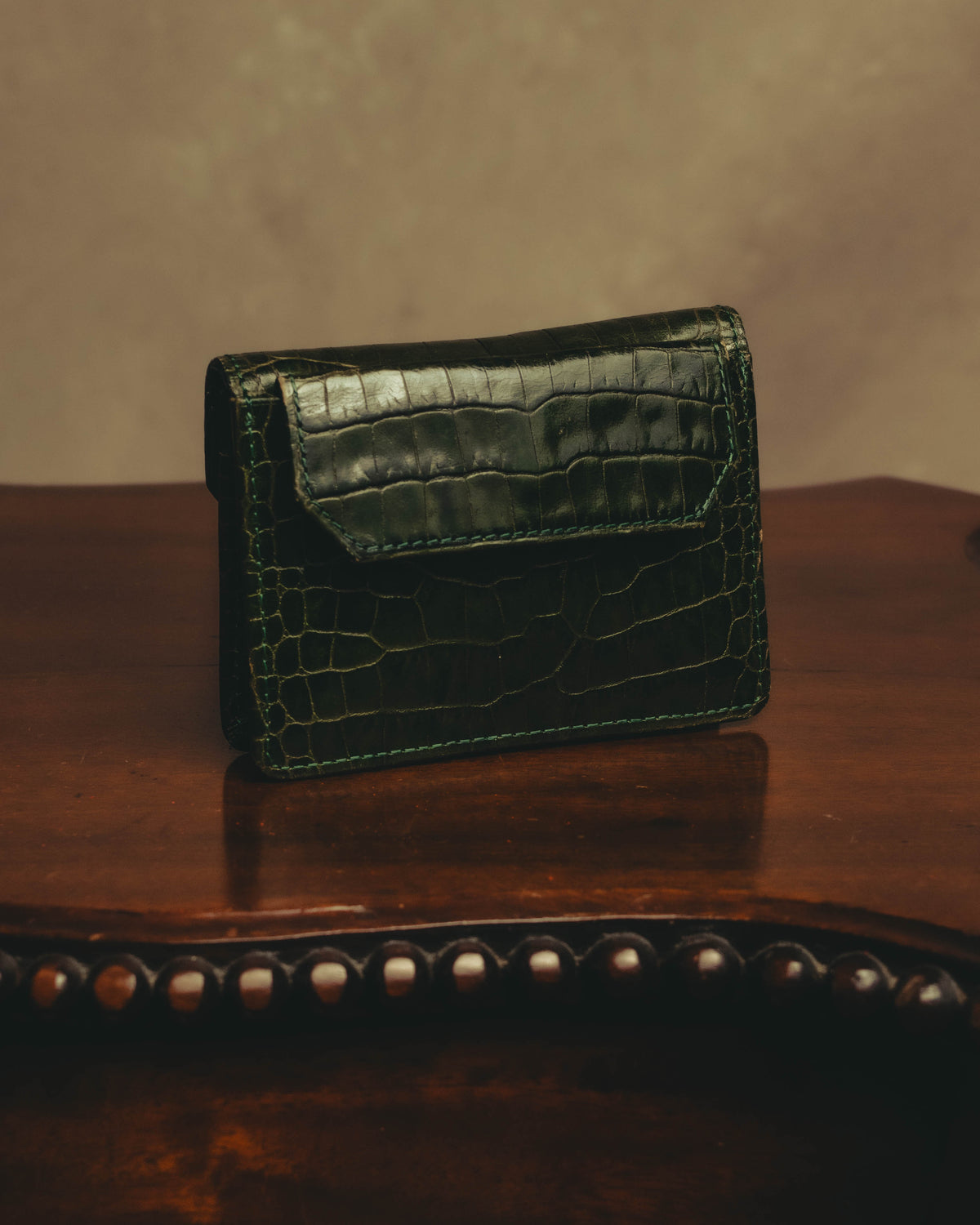 "Yves Saint Laurent" 80's Dark green crocodile compact wallet