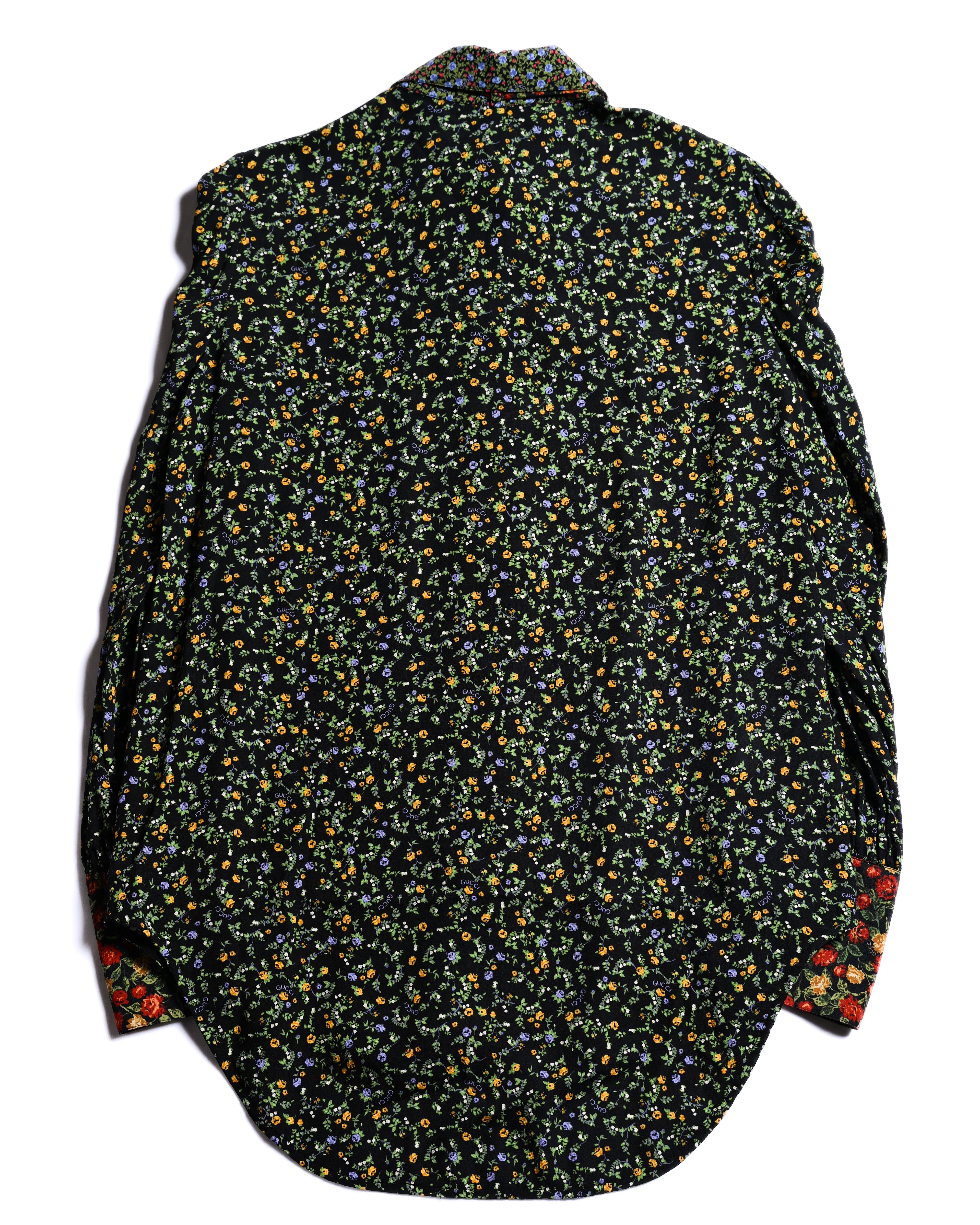 GUCCI × LIBERTY LONDON/ 2020AW Original Floral Pattern Fabric Ribbon Tie Button Down Shirt