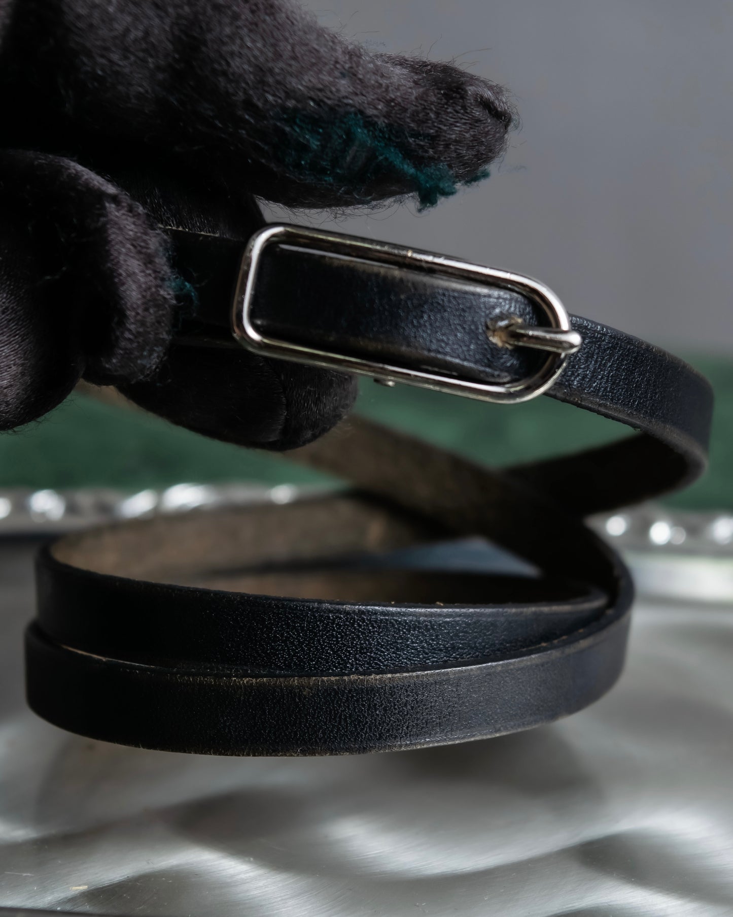 "HERMES" Single pin buckle leather narrow belt