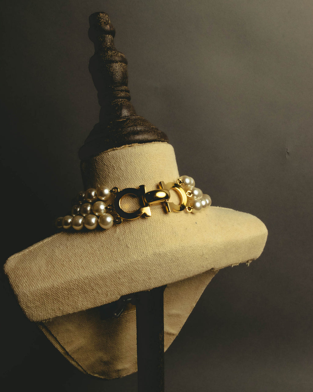 "Salvatore Ferragamo" 80's-90's Gancini three-strand pearl-style necklace
