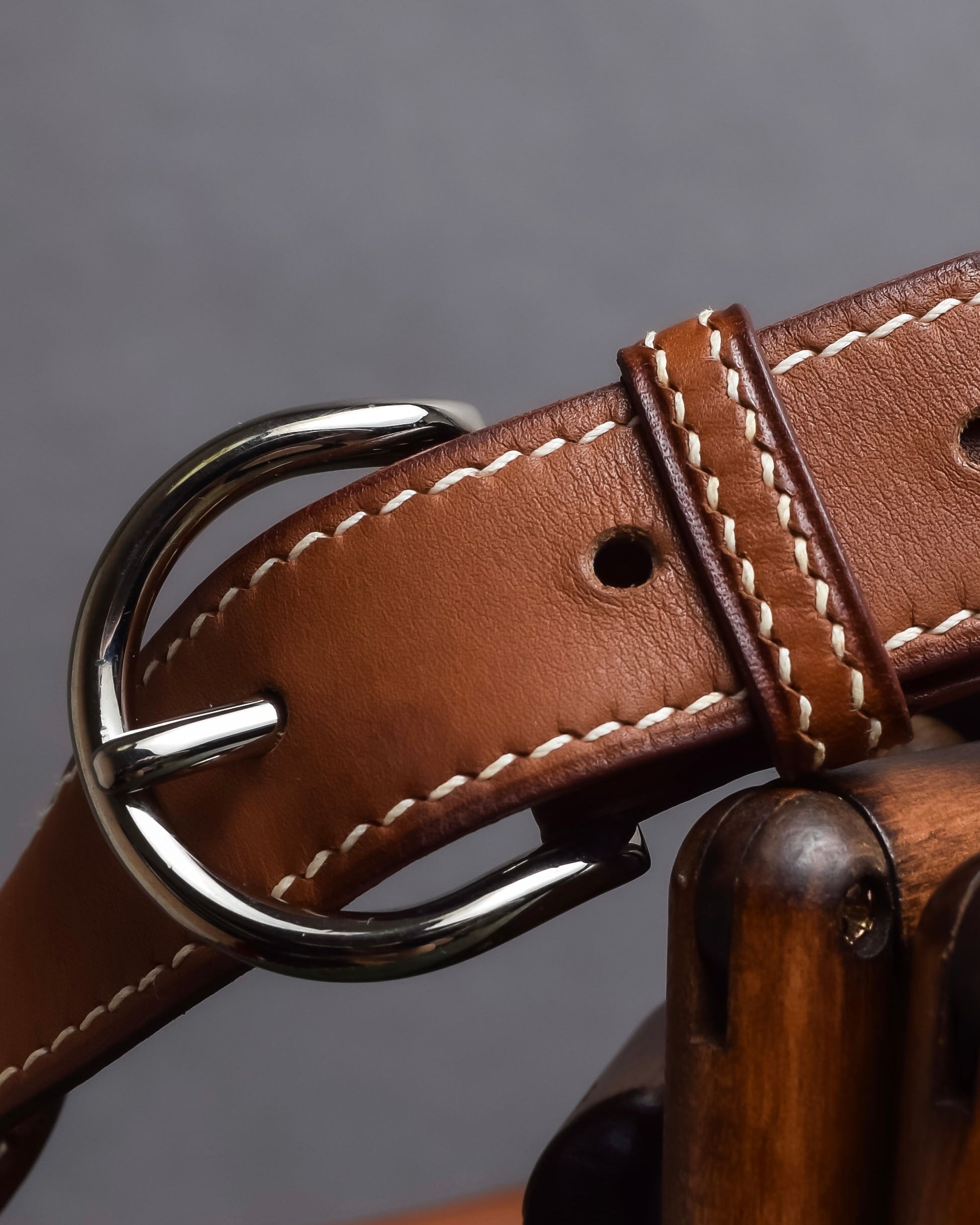 "HERMES" Hand stitched contrast saddle leather belt