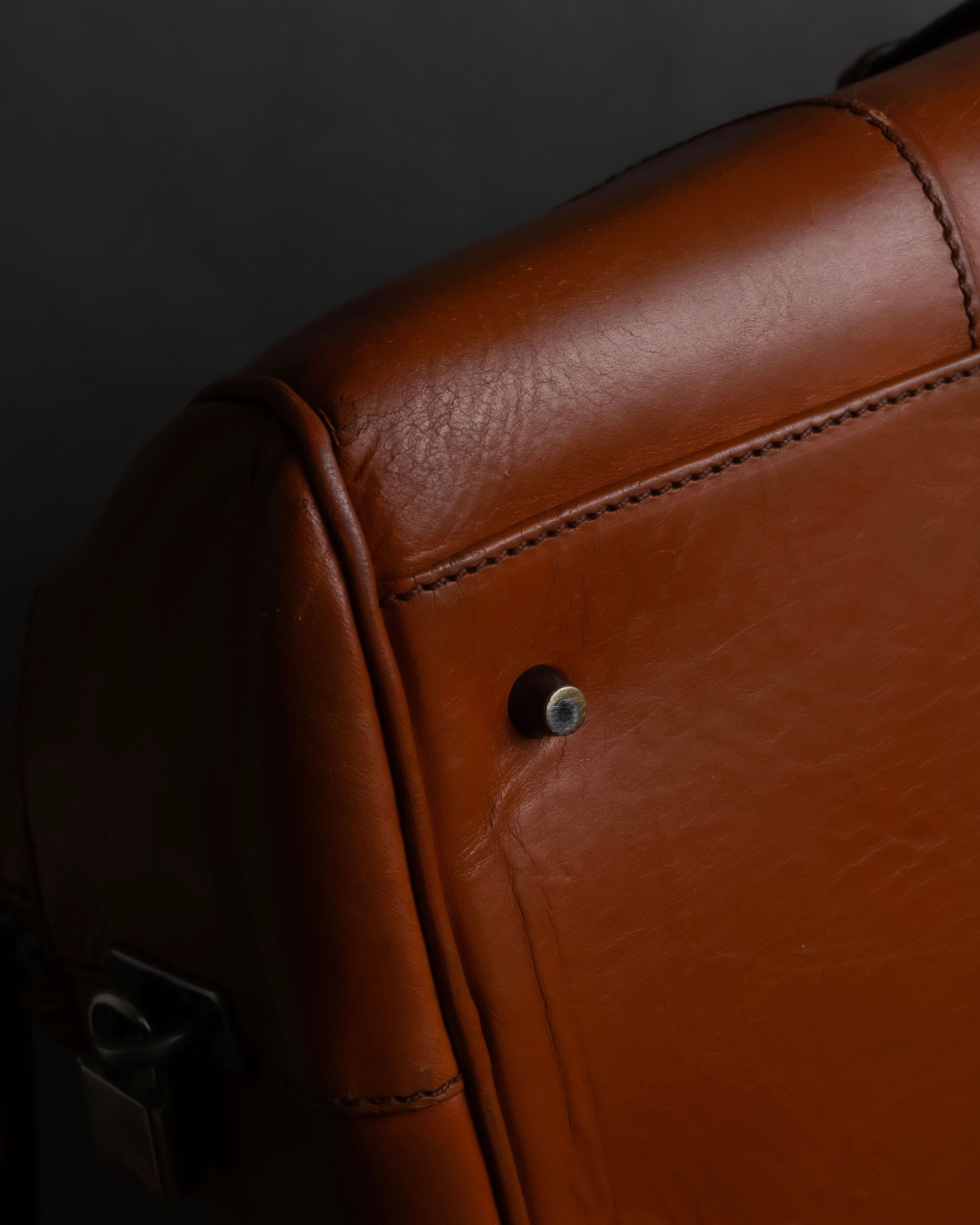 "PRADA" Belt flap detail rounded boston leather bag