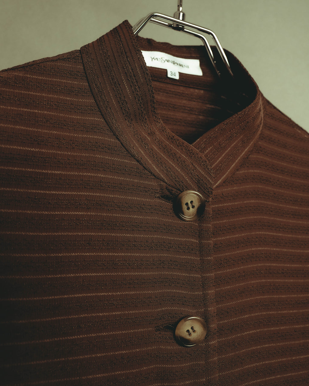 “YVES SAINT LAURENT” 80’s-90’s textured silk blend mandarin collar long shirt
