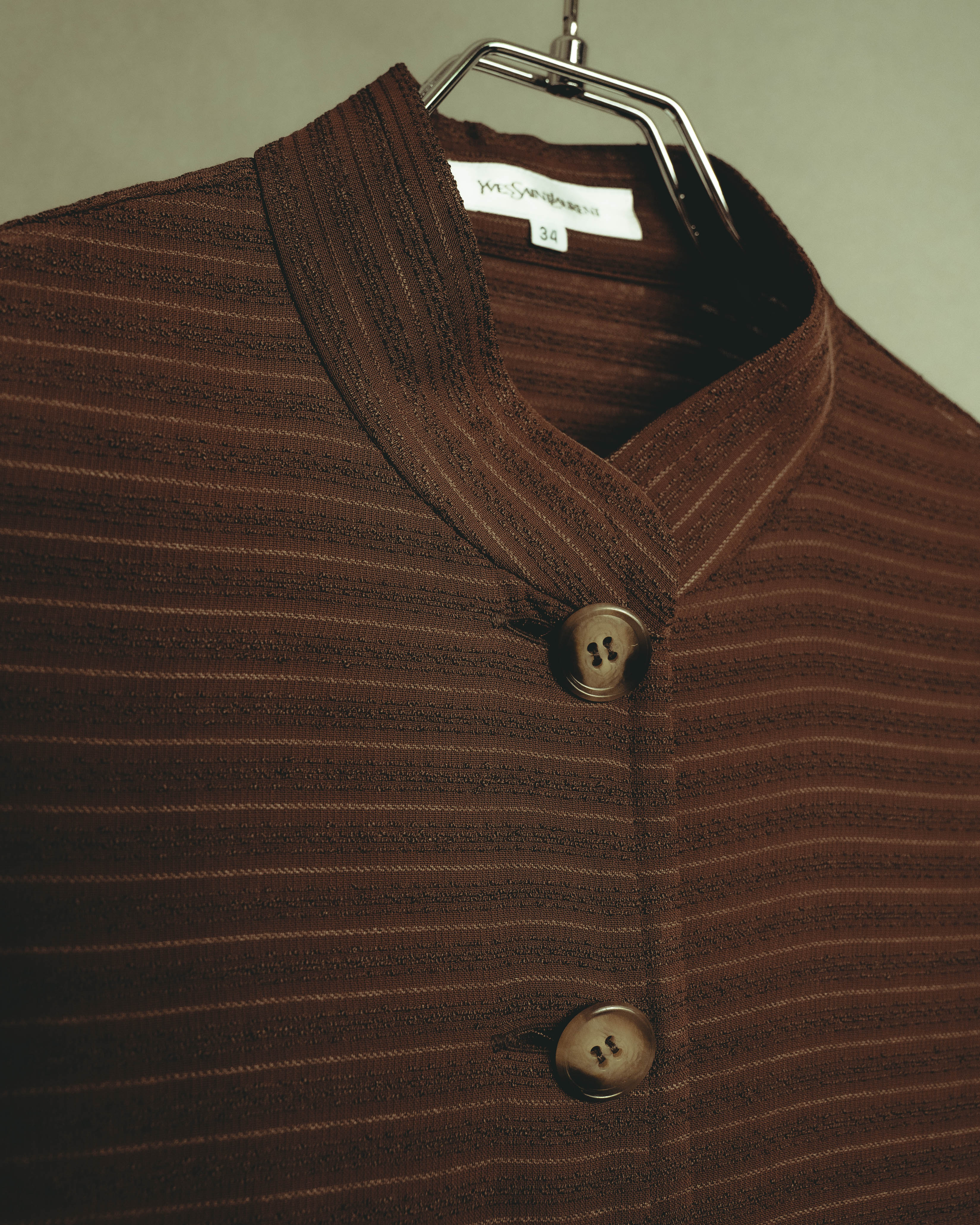 “YVES SAINT LAURENT” 80’s-90’s textured silk blend mandarin collar long shirt