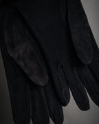 “HERMES” 90’s-00’s Gauntlet serier button suede gloves