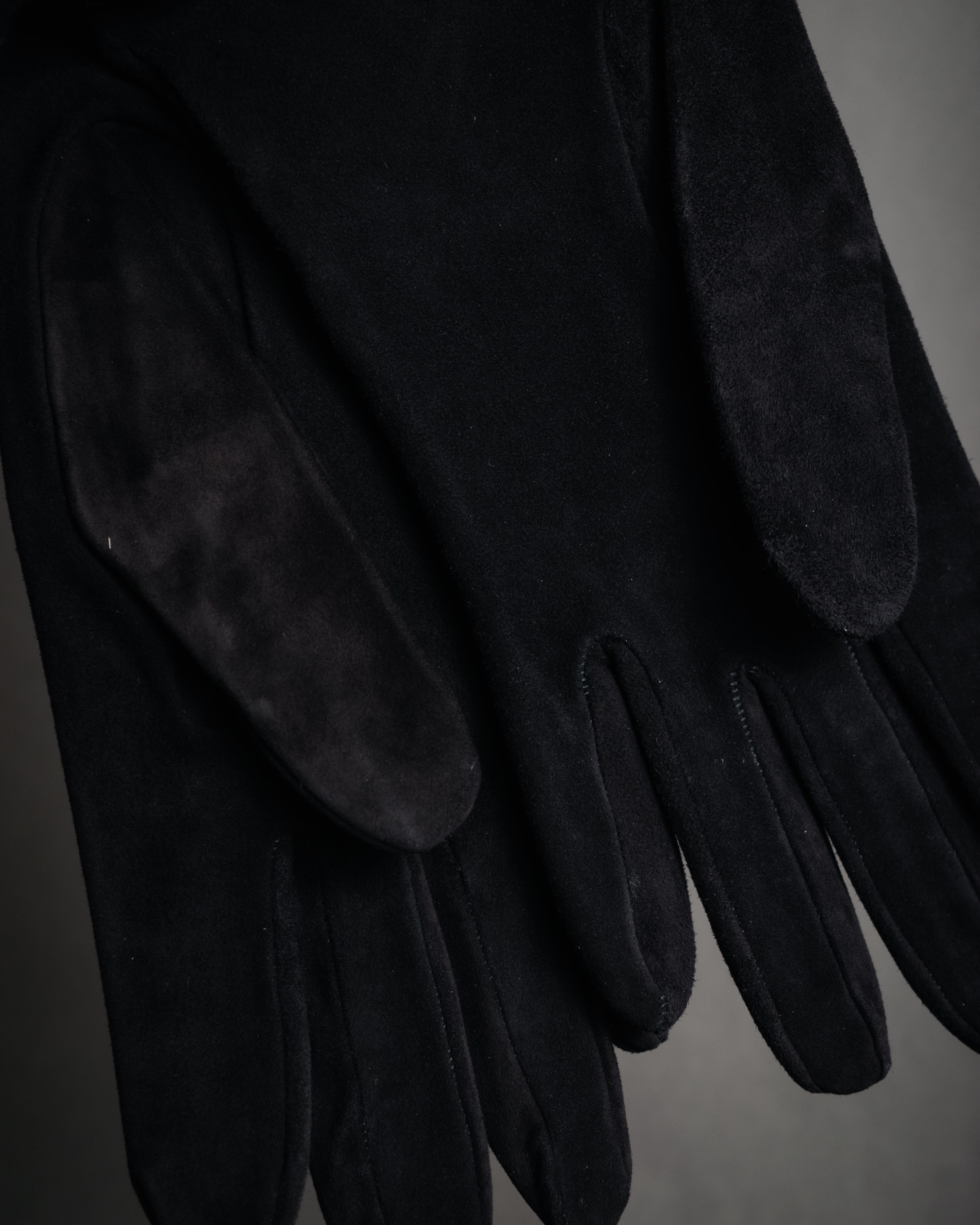 “HERMES” 90’s-00’s Gauntlet serier button suede gloves
