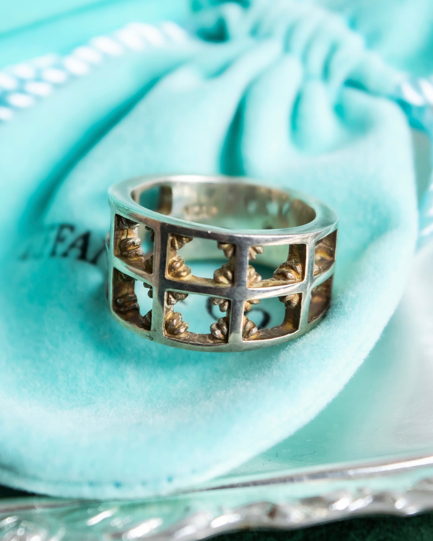 "Tiffany&Co" Silver 925 square cut edged ring