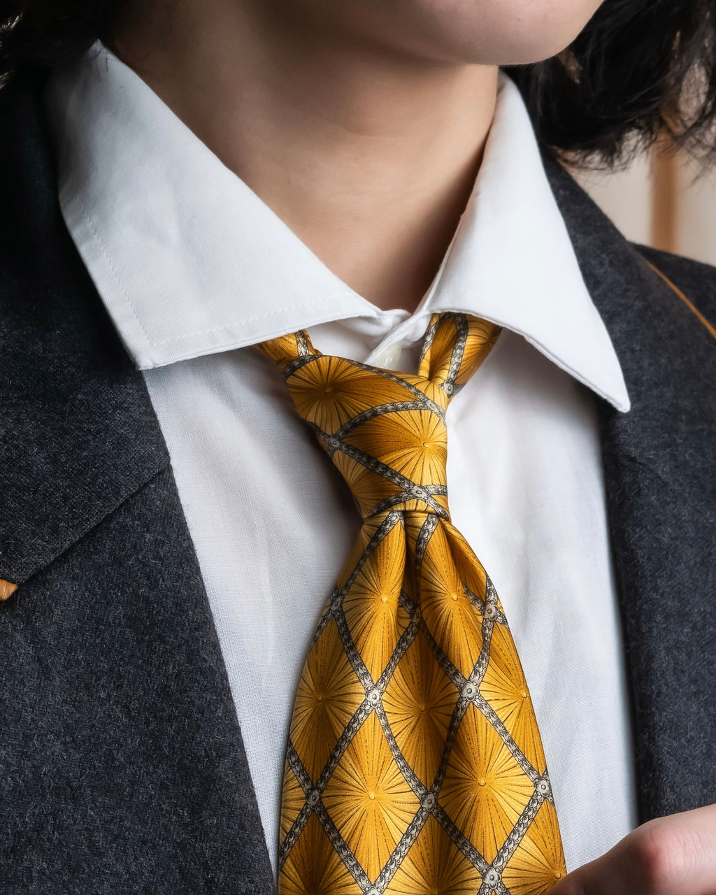 "GIANFRANCO FERRE" Ornamental yellow silk necktie
